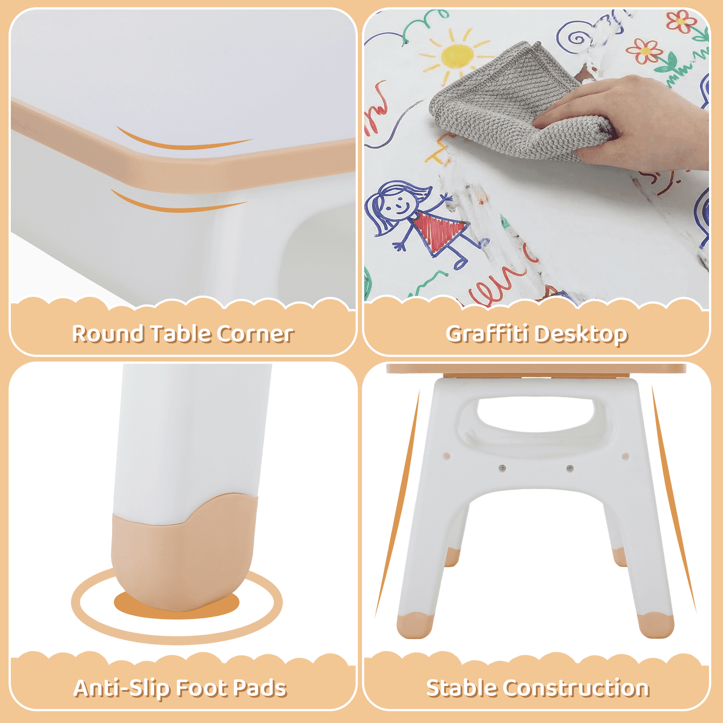 LAZY BUDDY Kids Table and 2 Chairs Set, Toddler Activity Table with Built-in Storage Shelf & Graffiti Desktop, Adjustable Chair
