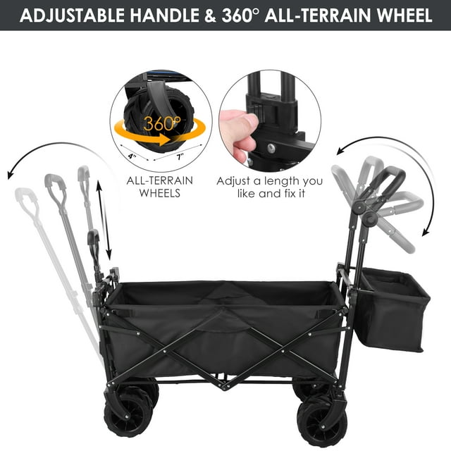 LAZY BUDDY Collapsible Utility Beach Wagon Folding Outdoor Garden Cart Pull Push Cart Grocery Cart