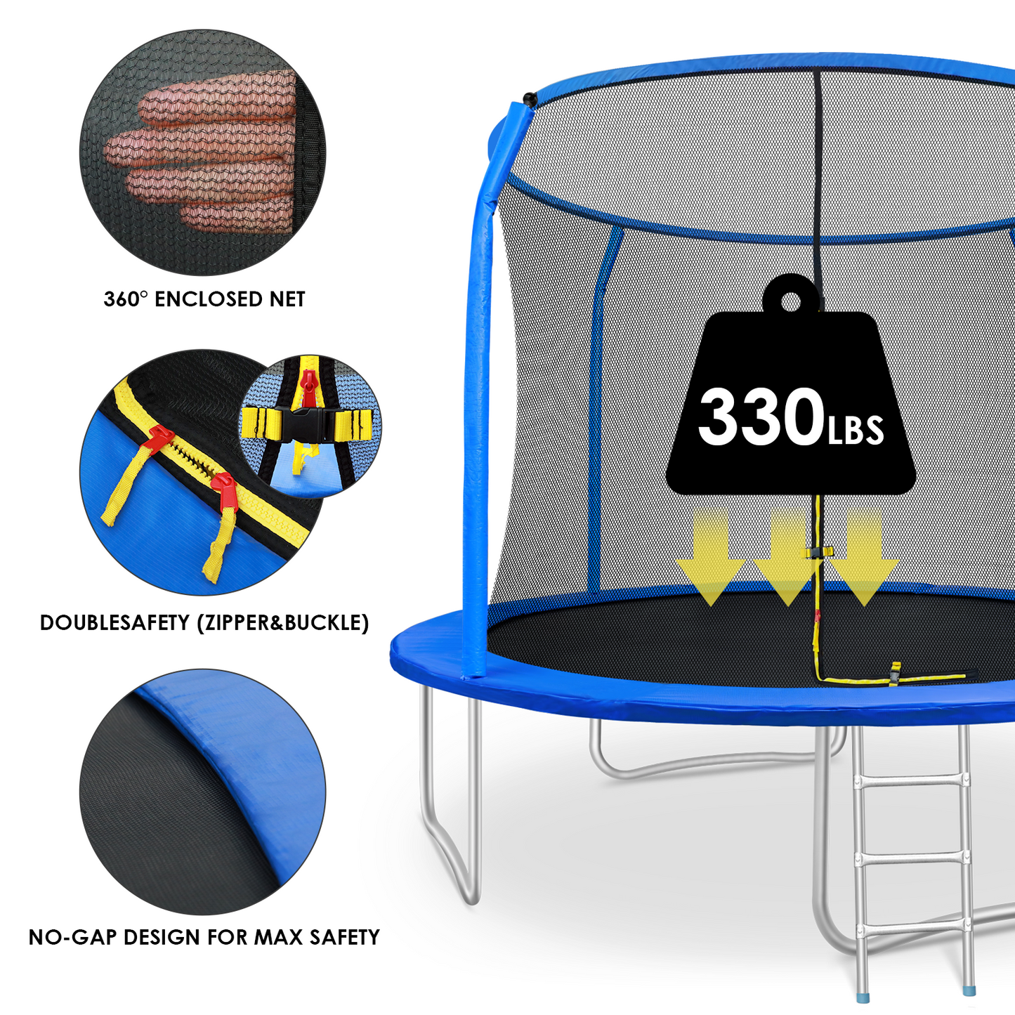 LAZY BUDDY 12FT Round Trampoline for Kids with Safety Enclosure Net & Ladder, Outdoor Trampoline Rebounder 330lbs Capacity