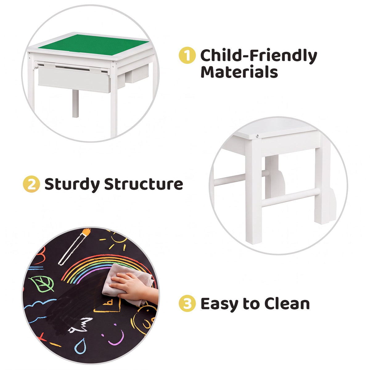 LAZY BUDDY Wooden Toddler Table and Chairs Set, Kids Play Activity Table Set with Reversible Tabletop & 2 Storage Drawers, for Drawing Reading Dining