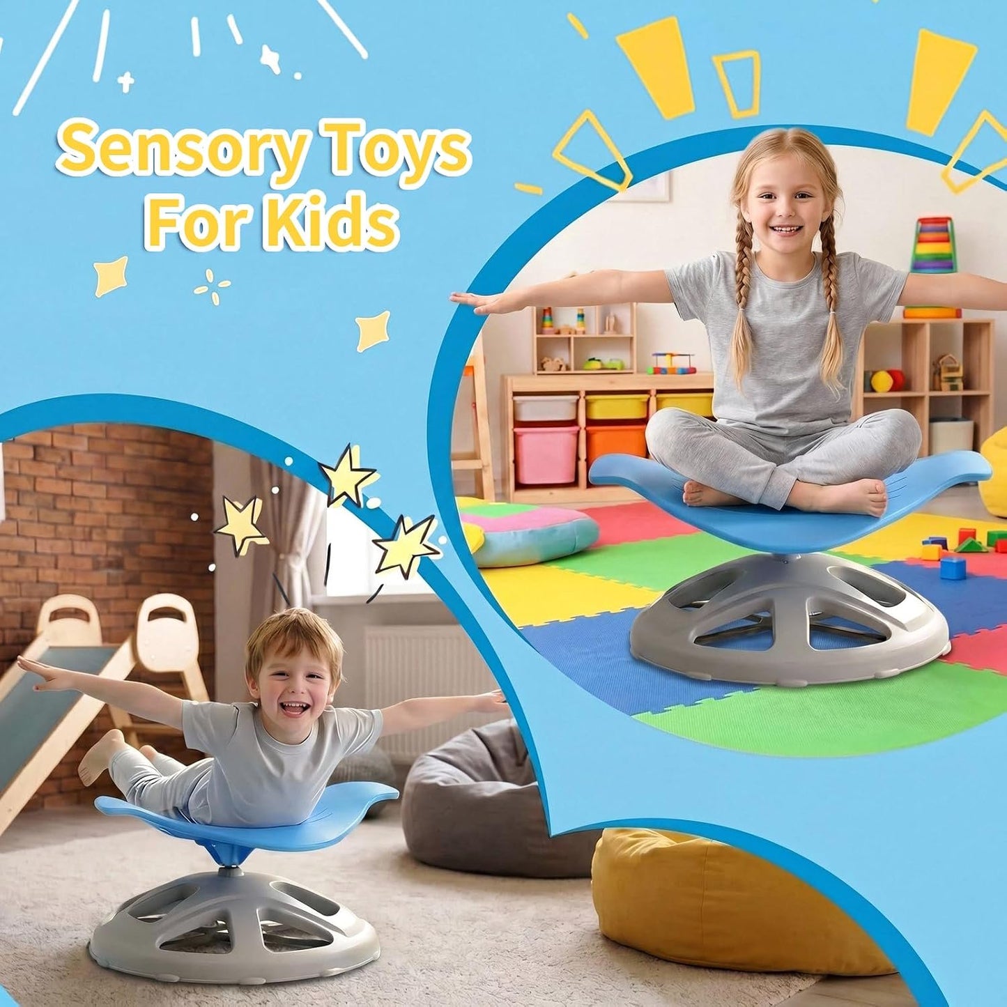 LAZY BUDDY Spinning Chair for Autistic Kids, Sit and Spin Sensory Toys Gifts for Kids with Autism & ADHD, Training Body Coordination