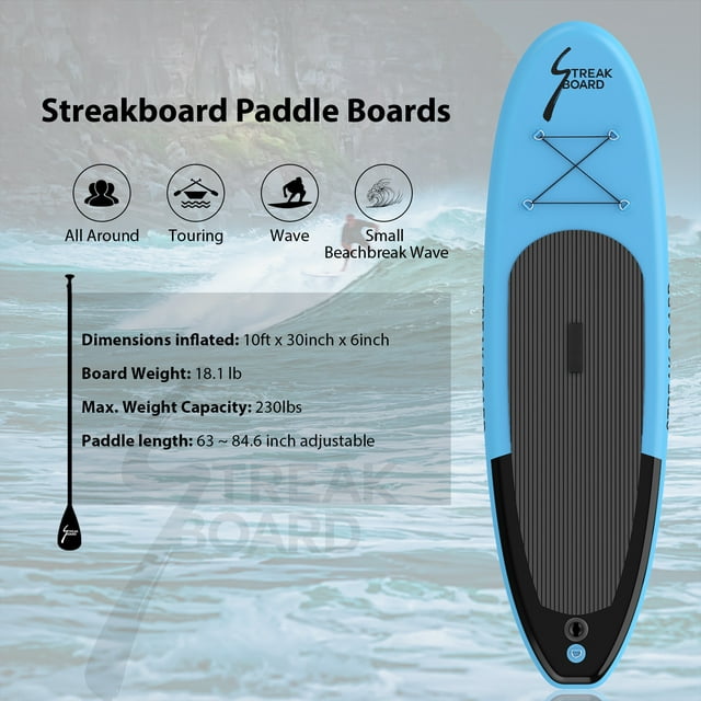 10FT Inflatable Stand Up Paddle Board Non-Slip Deck with Backpack, Leash, Paddle, Hand Pump & Repair Kit