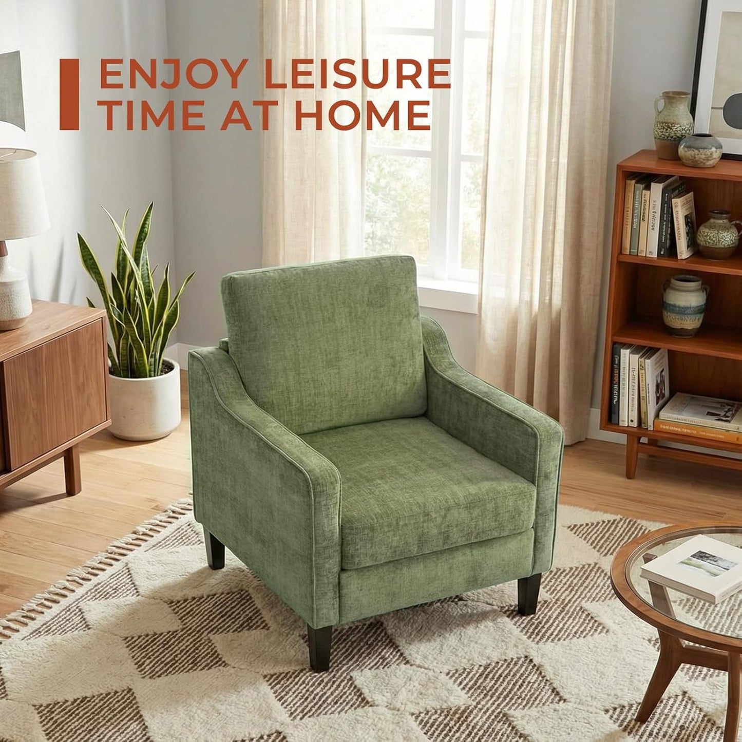 LAZY BUDDY Comfy Accent Chair for Living Room Bedroom and Waiting Room, Upholstered Mid-Century Reading Chair with Removable Cover & Wood Legs, Wide Singe Modern Lounge Sofa