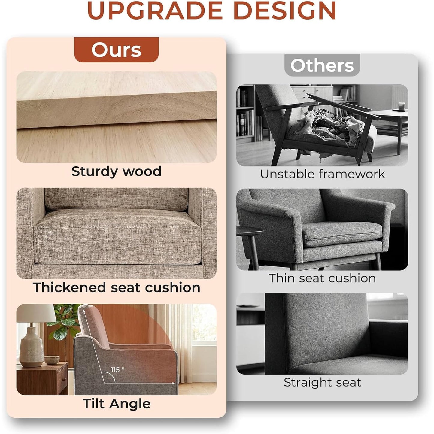 LAZY BUDDY Comfy Accent Chair for Living Room Bedroom and Waiting Room, Upholstered Mid-Century Reading Chair with Removable Cover & Wood Legs, Wide Singe Modern Lounge Sofa