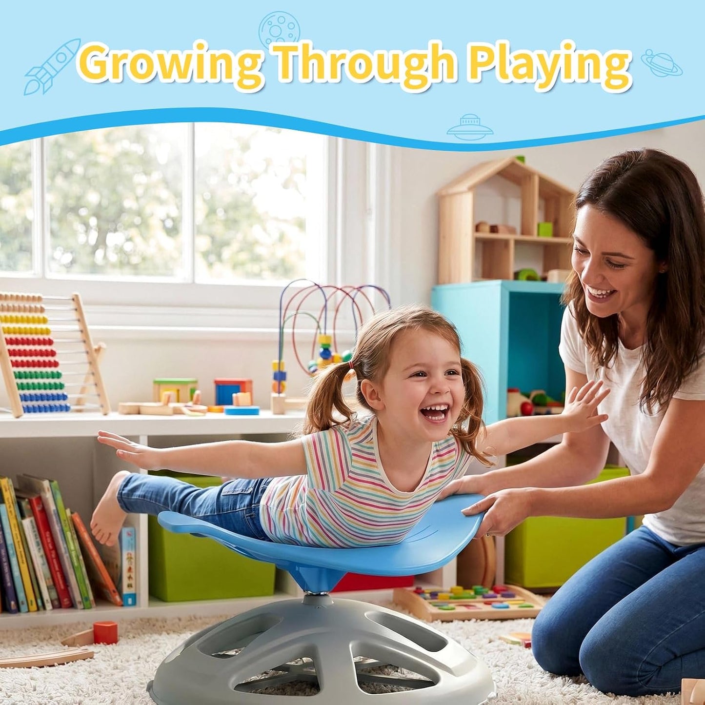 LAZY BUDDY Spinning Chair for Autistic Kids, Sit and Spin Sensory Toys Gifts for Kids with Autism & ADHD, Training Body Coordination