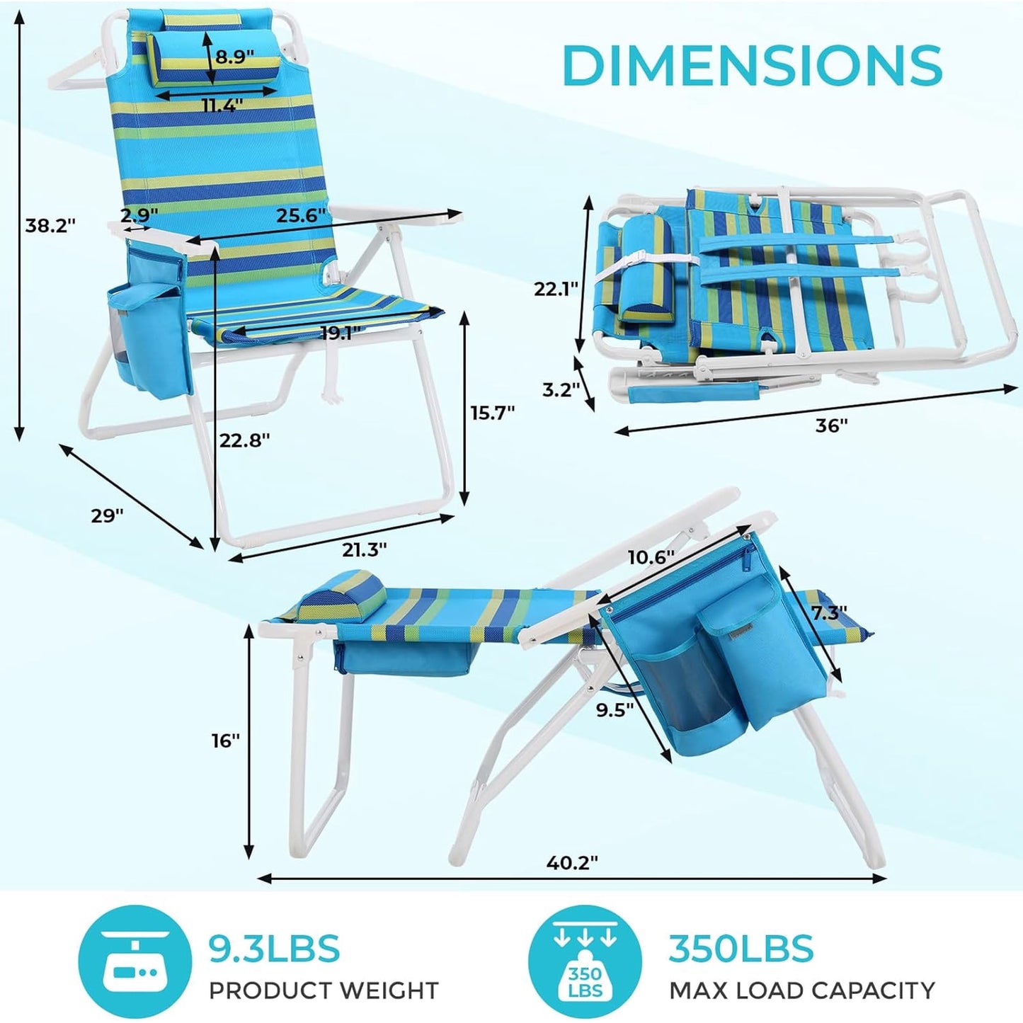 LAZY BUDDY 15.7'' Tall Backpack Beach Chairs for Adults, Portable Folding Beach Camping Chair, 1 Pack