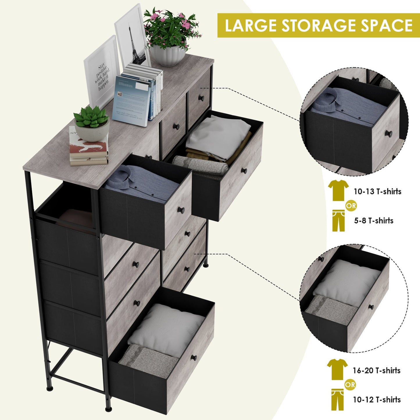 LAZY BUDDY Tall Dresser for Bedroom with 12 Drawers, Chest of Drawers Fabric Storage Tower, Organizer Unit for Living Room, Hallway, Closet, Gray