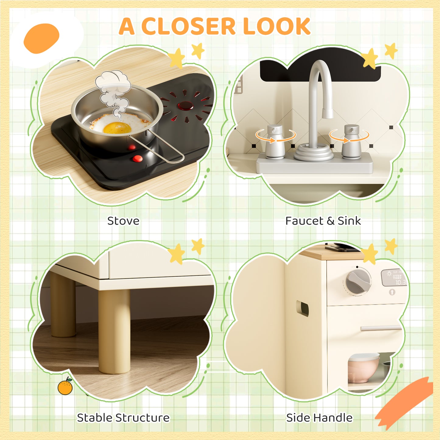 LAZY BUDDY Pretend Play Wooden Kids Kitchen Set, Toddler Toy Kitchen Playset with Graffiti Blackboard, Oven, Sink & Clicking Knobs