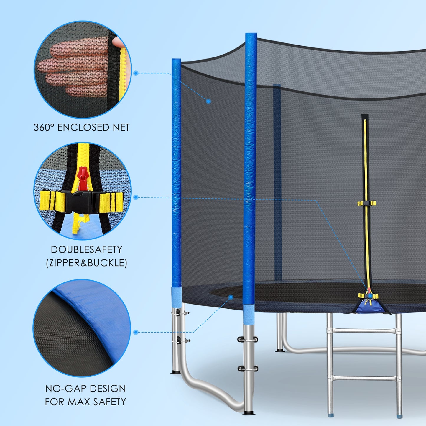 LAZY BUDDY 8/10FT Round Trampoline with Safety Enclosure Net, Outdoor Trampoline for Kids, Heavy Duty Jumping Mat & Spring Cover Padding