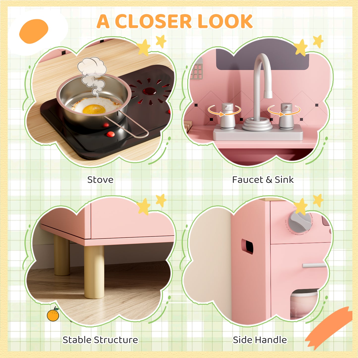 LAZY BUDDY Pretend Play Wooden Kids Kitchen Set, Toddler Toy Kitchen Playset with Graffiti Blackboard, Oven, Sink & Clicking Knobs