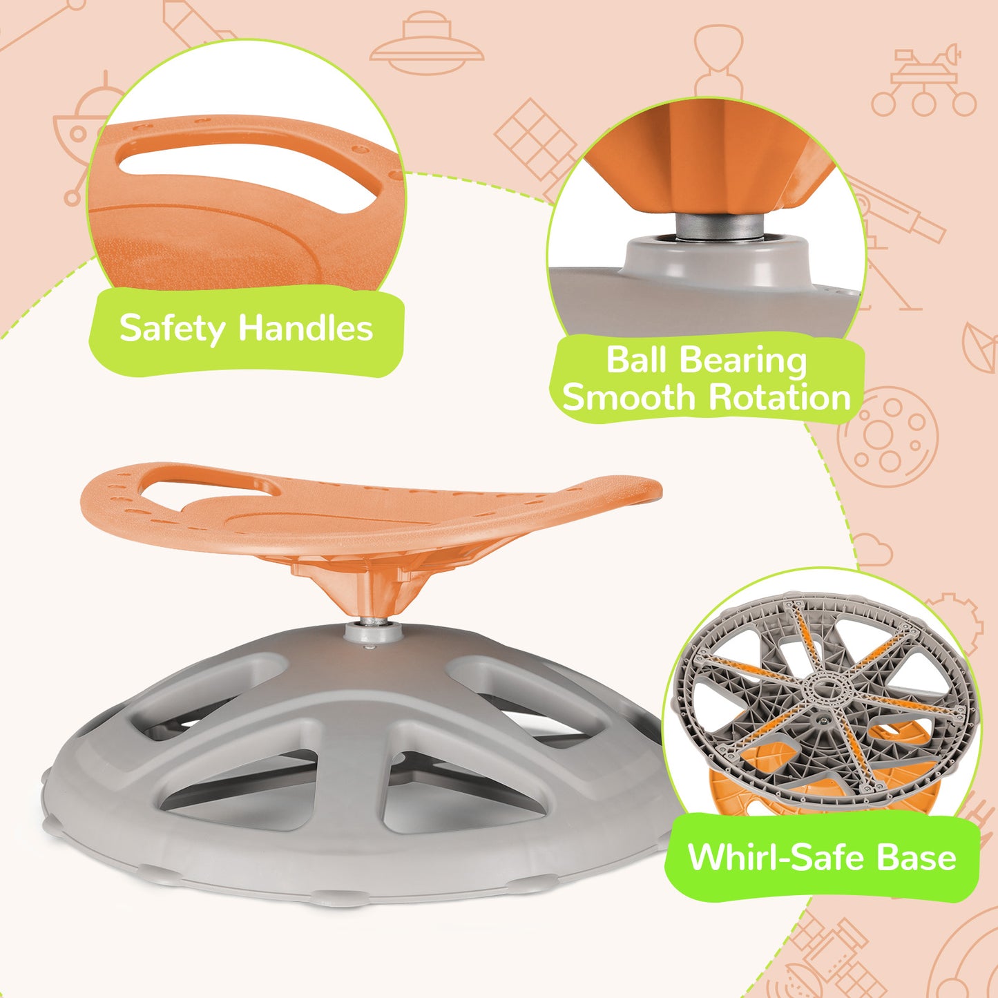 LAZY BUDDY Sensory Spinning Chair, Kids Swivel Chair with Safety Handles & Non-Slip Base, Sensory Toy for Toddler with Autism & ADHD