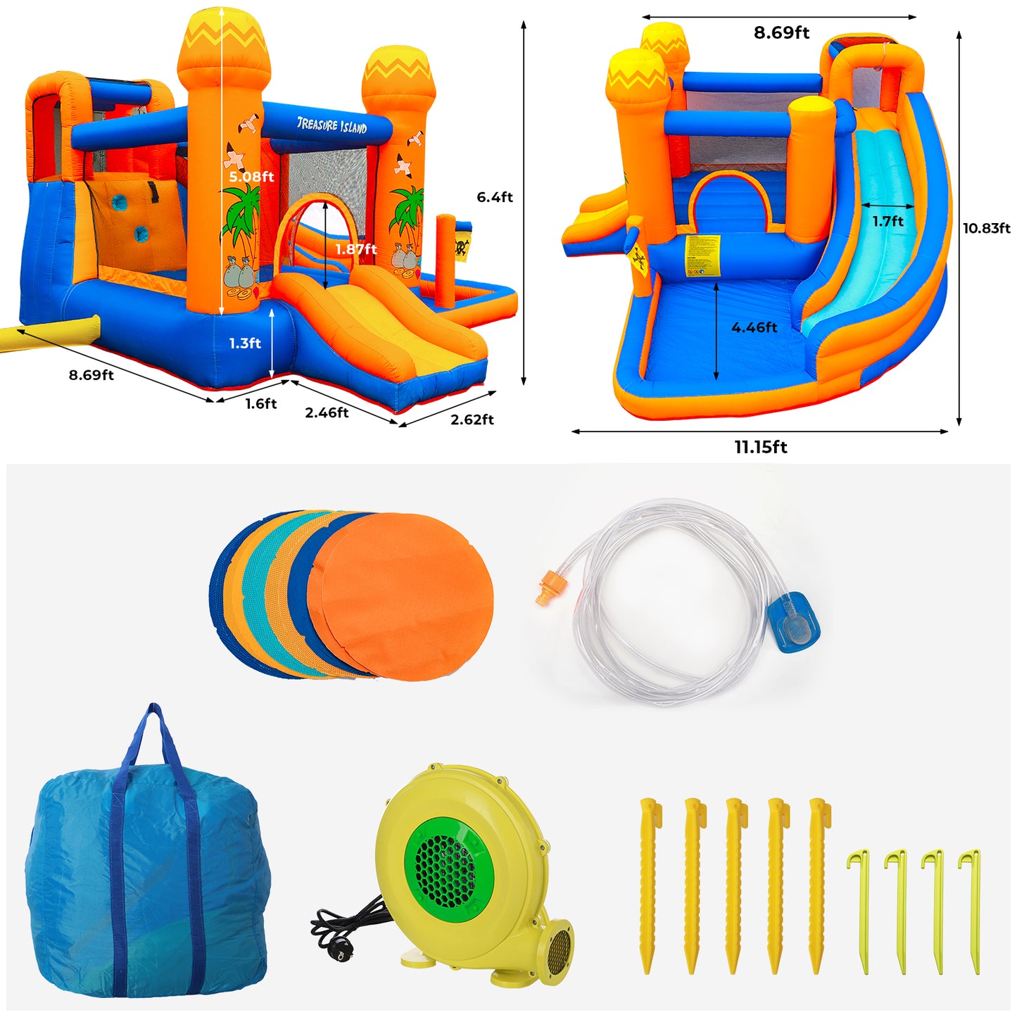 LAZY BUDDY Inflatable Bounce House with Blower, Outdoor Yard Water Slide Bounce House with Splash Pool & Jumping Area for Kids 3-12 Years