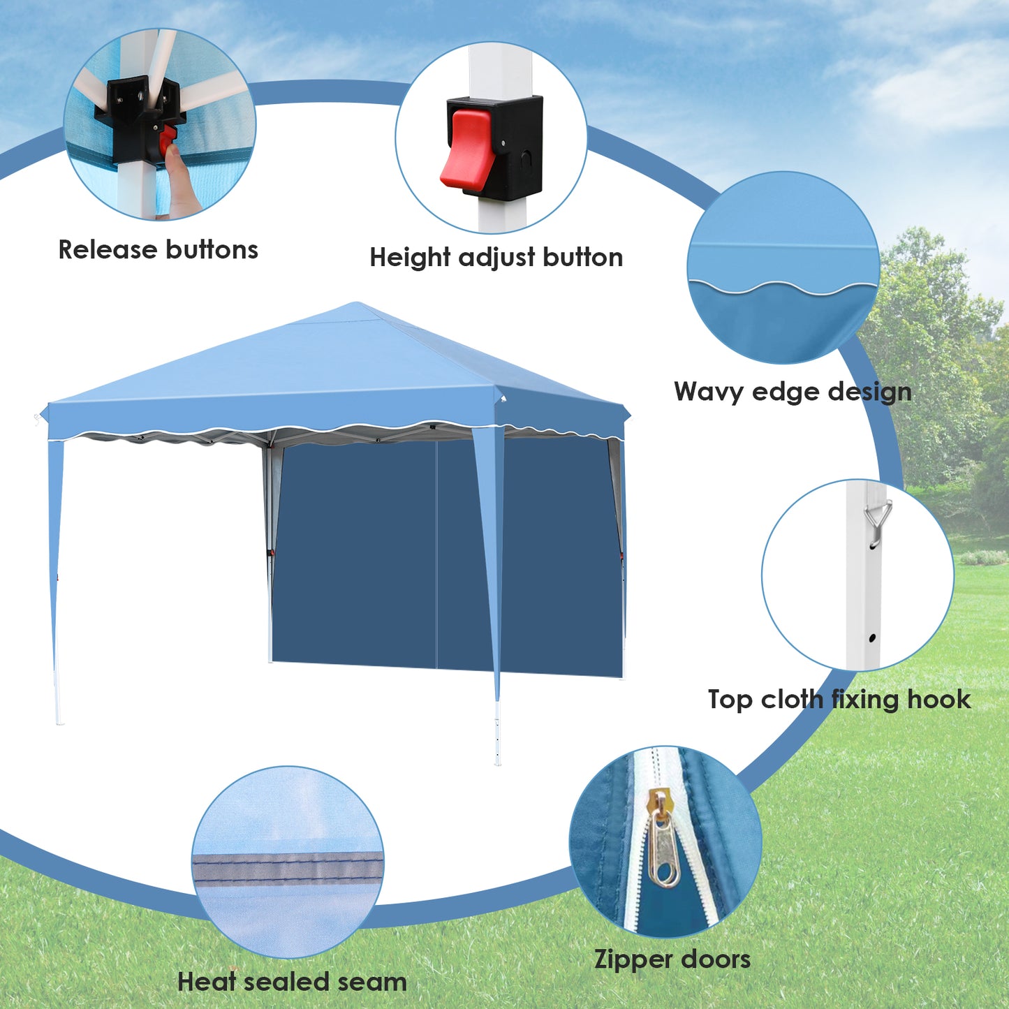 LAZY BUDDY 10'x10' Ez Pop Up Canopy Tent Wedding Party Instant Gazebo Tent Outdoor Shelter with 4 Sidewalls