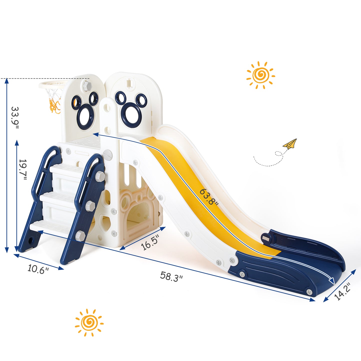 LAZY BUDDY Sturdy Kids Slide, 4 in 1 Toddler Slide and Climber Playset with Basketball Hoop & Storage Space, Non-Slip Steps, Indoor Outdoor Toys for Boys Girls