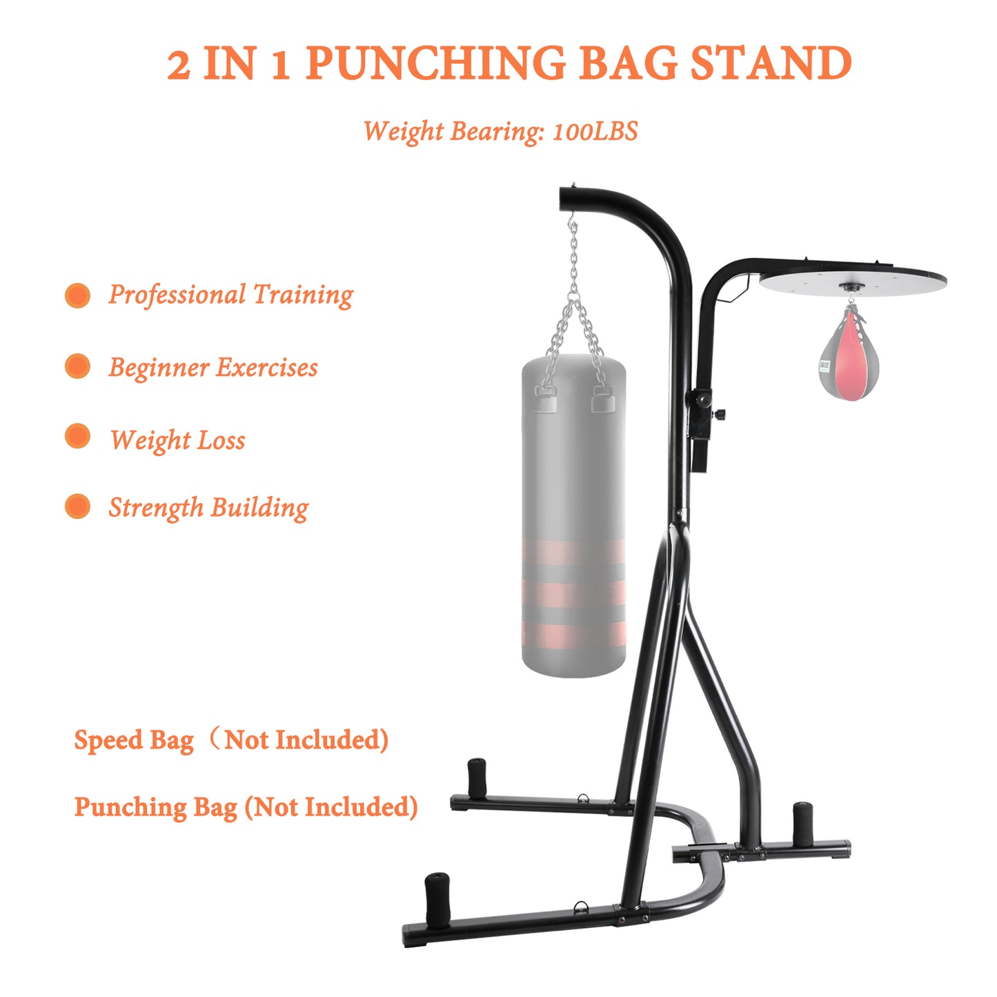 LAZY BUDDY Heavy Punching Bag Stand, Height Adjustable Boxing Stand for Heavy Bag and Speed Bag, with 3 Plate Pegs