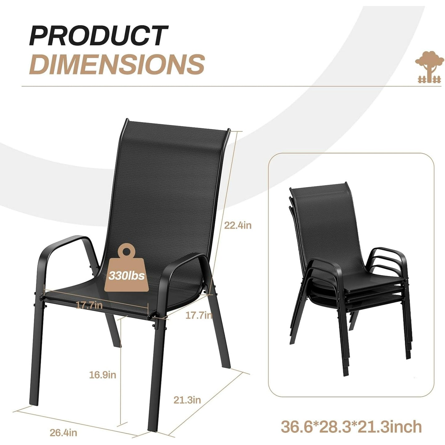 LAZY BUDDY Patio Chairs Set of 6, Stackable Outdoor Dining Chairs for All Weather Textilene Fabric & Metal Frame, Outdoor Chairs Set for Backyard Deck Garden