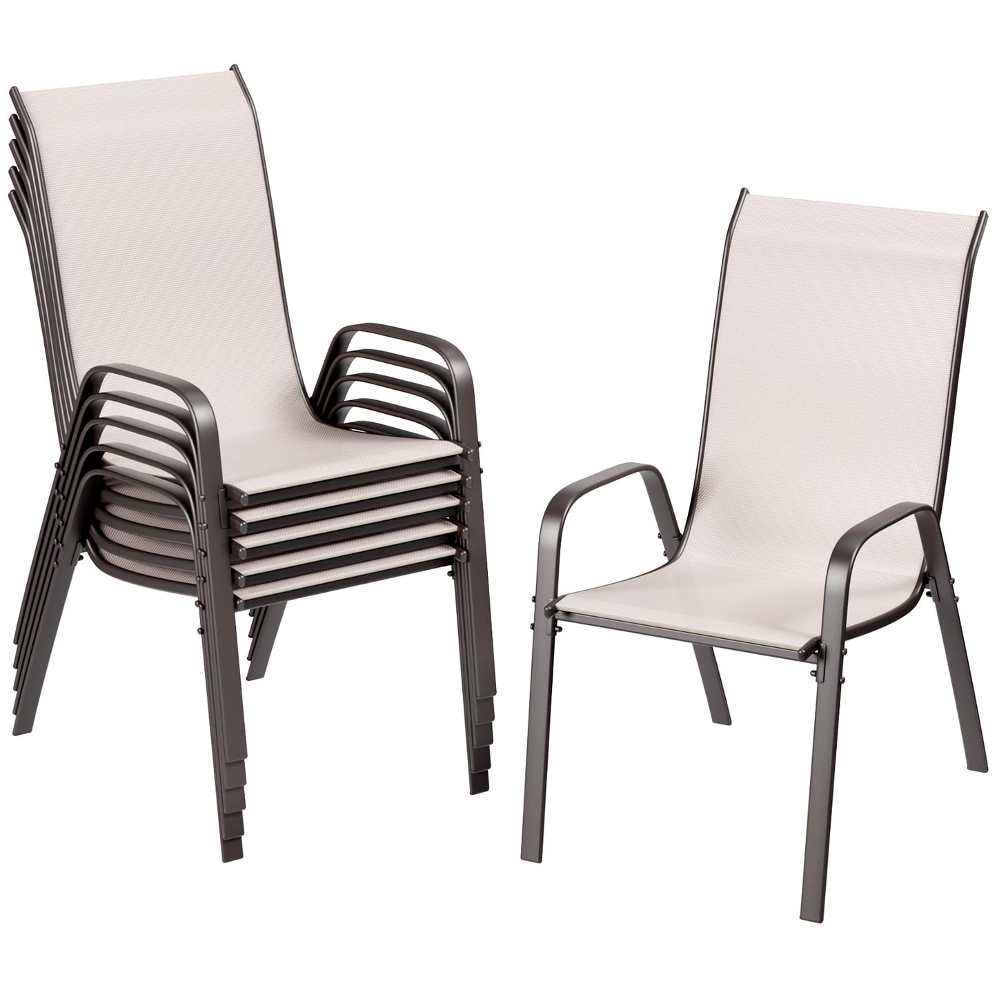 LAZY BUDDY Patio Dining Set of 7 with Umbrella Hole, Outdoor Furniture Table and 6 Textilene Chairs for Lawn, Backyard, Deck, 330LBS