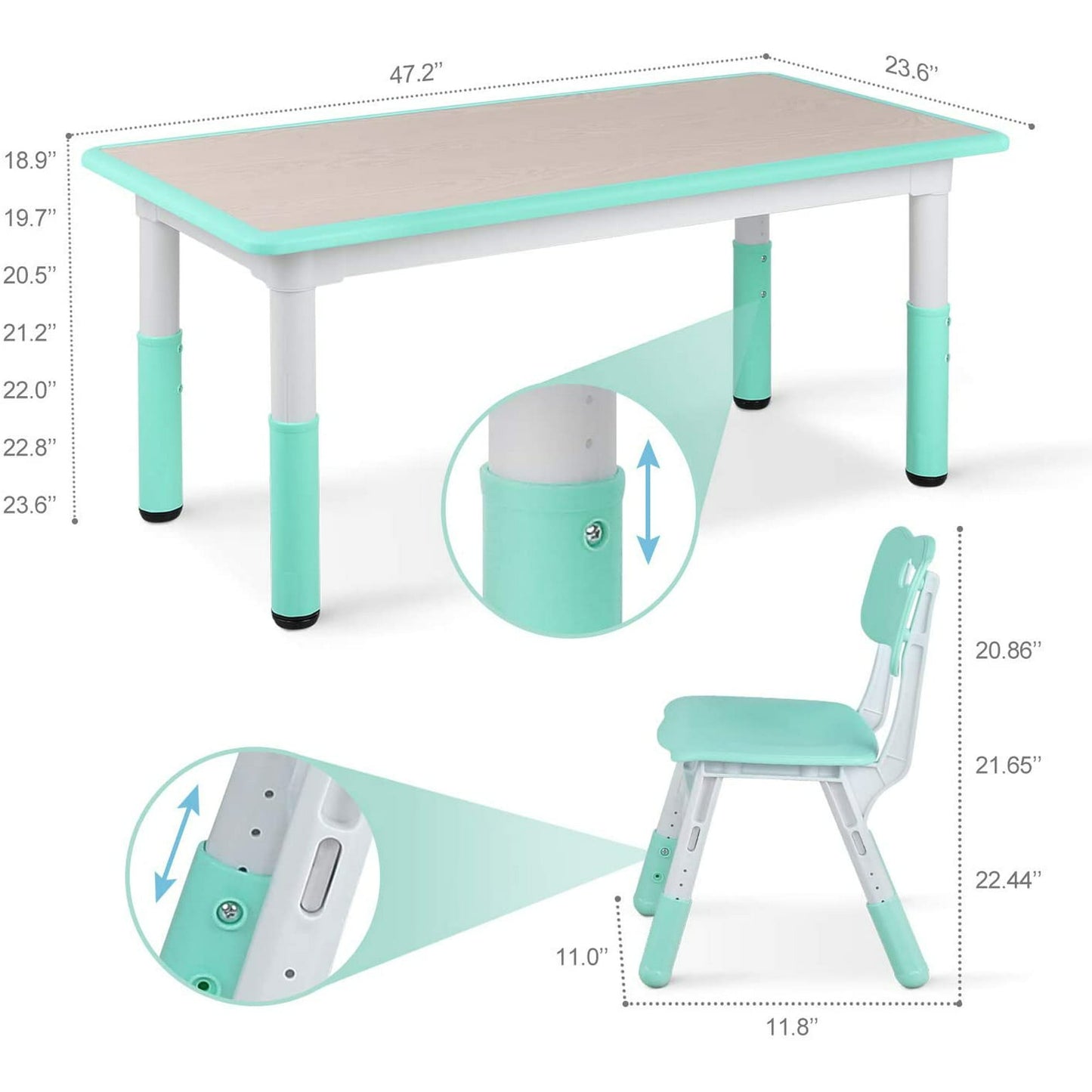 LAZY BUDDY Kids Study Table and 4 Chairs Set, Height Adjustable Plastic Children Art Desk, Multi Activity Toddler Furniture with Paintable Desktop - Multi Choices