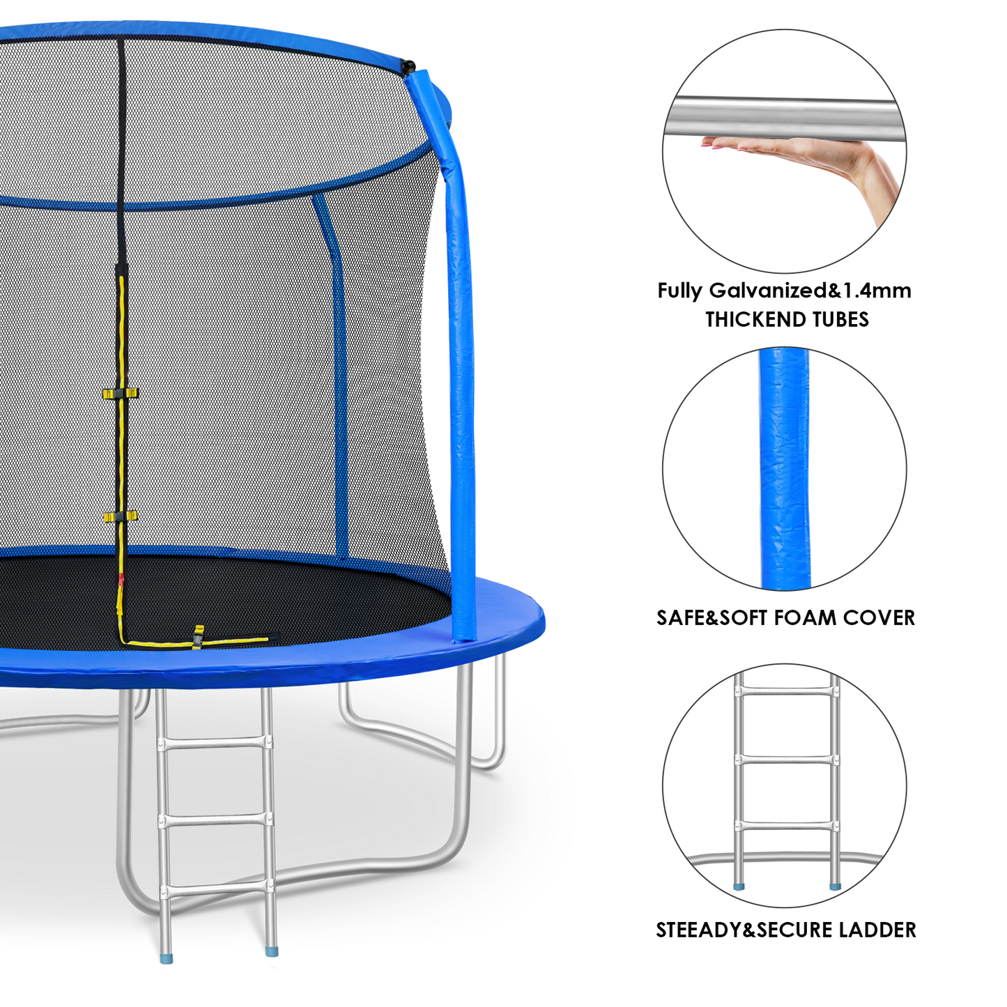 LAZY BUDDY 12FT Round Trampoline for Kids with Safety Enclosure Net & Ladder, Outdoor Trampoline Rebounder 330lbs Capacity