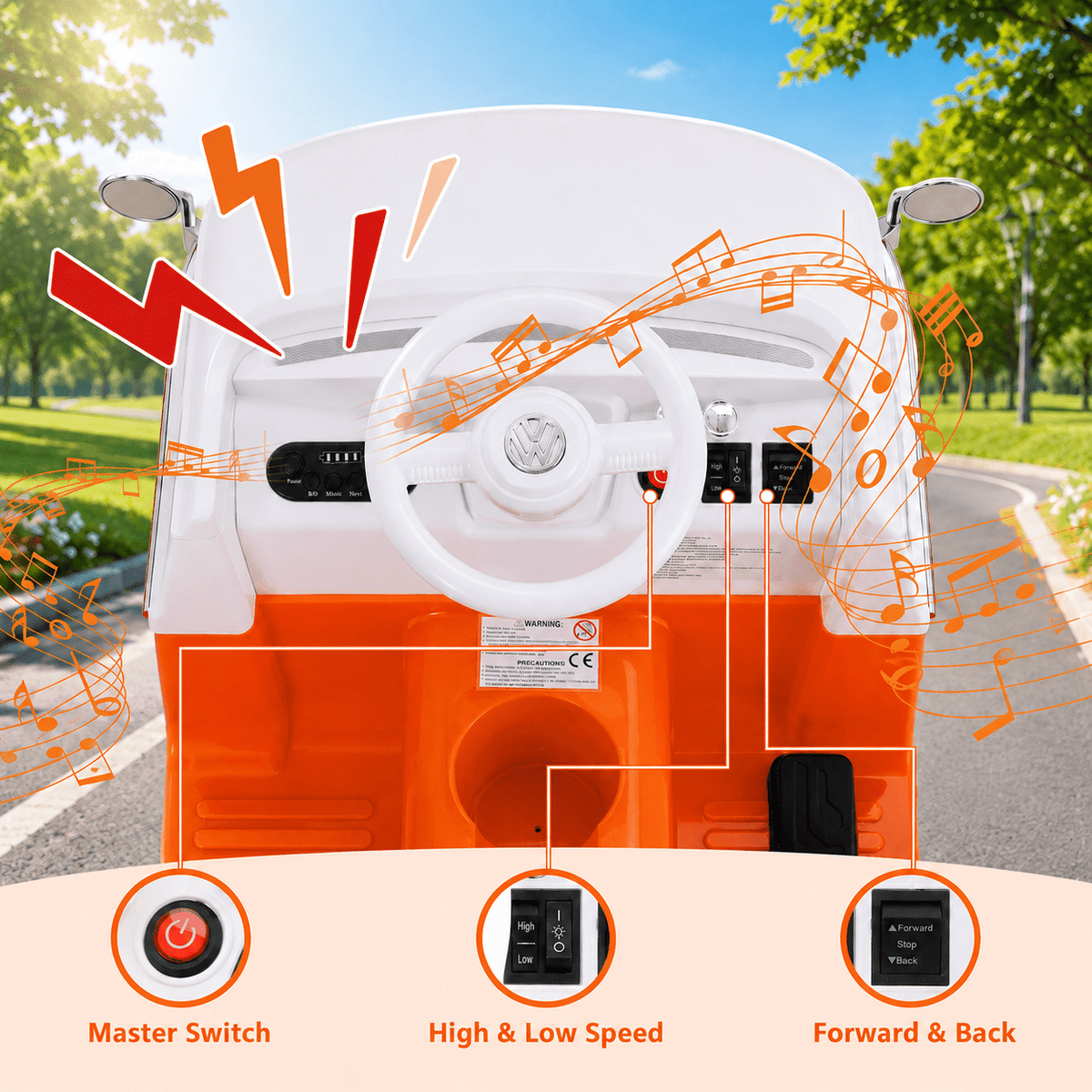 LAZY BUDDY 6V Licensed Volkswagen Electric Ride-on Car for Toddlers, Kids Ride-on Bus with Headlights, Battery Powered Ride on Toy