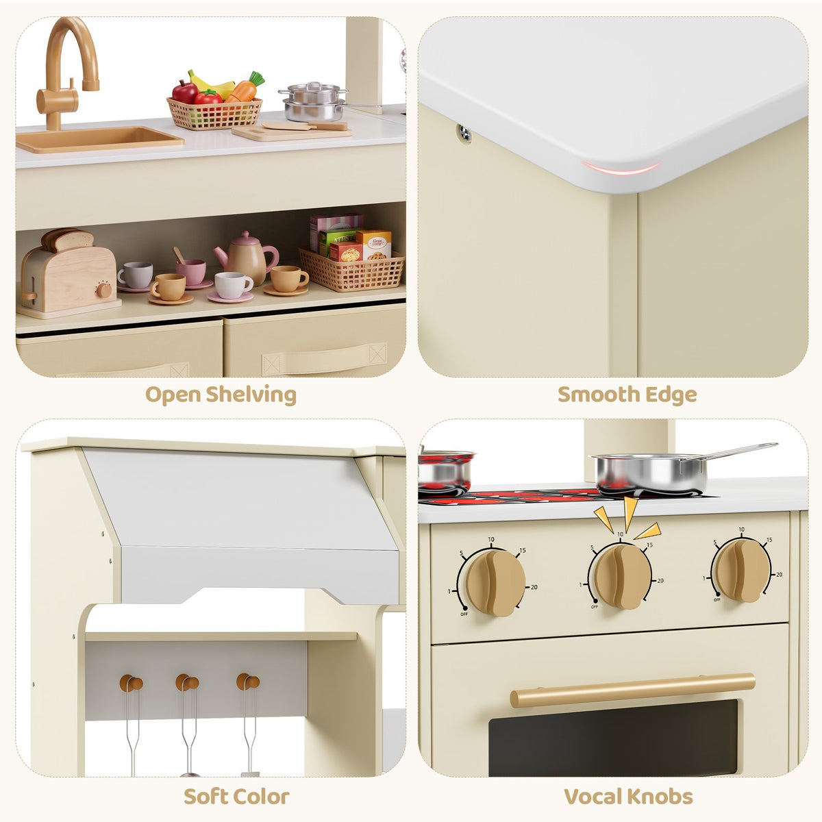 LAZY BUDDY Wooden Pretend Play Kitchen for Kids, 3-Piece Modular Kitchen Playset Toddler Interactive Toy Gift