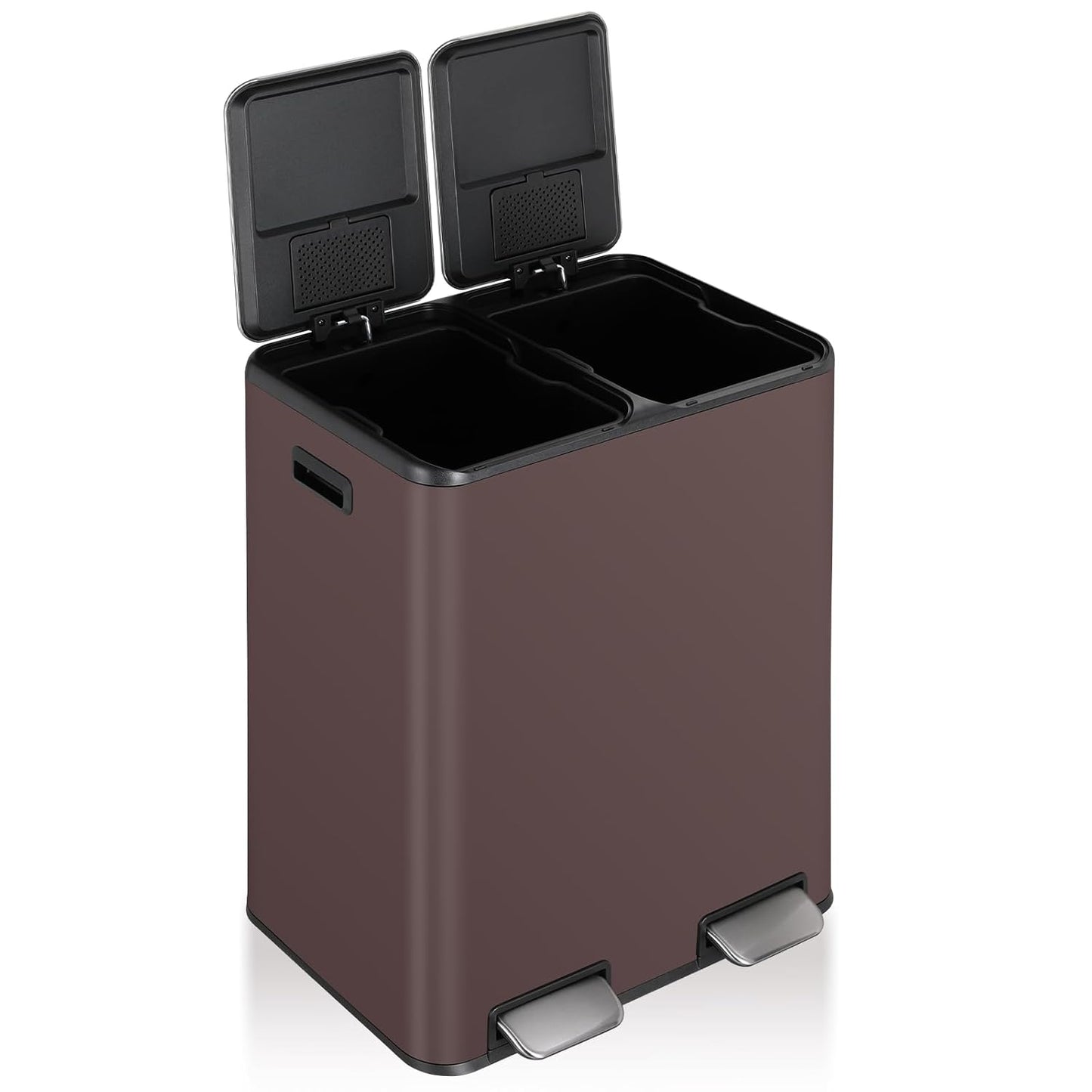 LAZY BUDDY 16 Gal Dual Kitchen Trash Can 2 x 30L Rectangular Stainless Steel Garbage Bin Recycle Waste Dustbin W/ 2 Built-in Odor Control Box