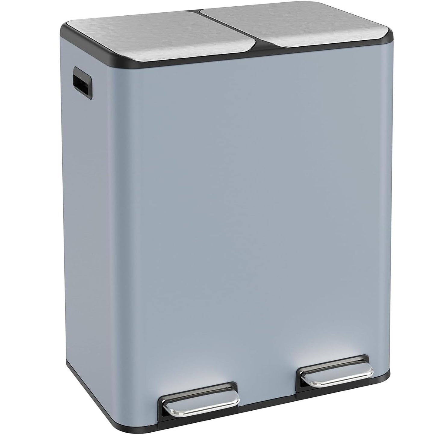 LAZY BUDDY 16 Gal Dual Kitchen Trash Can 2 x 30L Rectangular Stainless Steel Garbage Bin Recycle Waste Dustbin W/ 2 Built-in Odor Control Box
