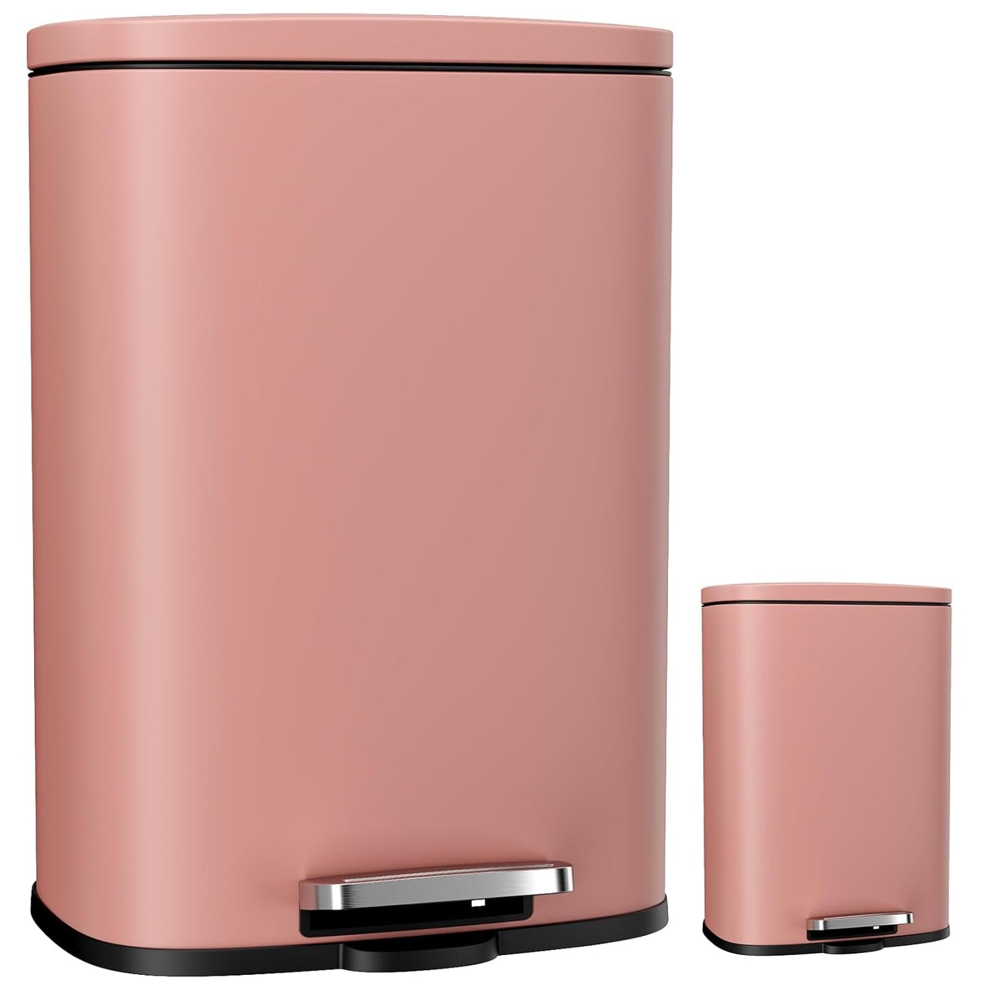 LAZY BUDDY 13.2 Gallon & 1.3 Gallon Stainless Steel Step Trash Can Combo Set, Rectangular Garbage Can for Kitchen Home Bathroom - Black/White/Silver
