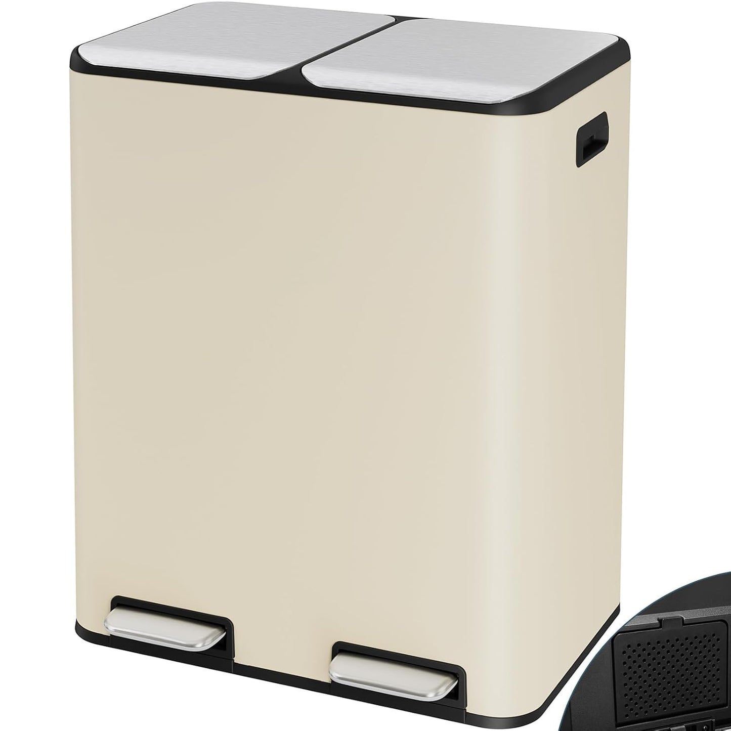 LAZY BUDDY 16 Gal Dual Kitchen Trash Can 2 x 30L Rectangular Stainless Steel Garbage Bin Recycle Waste Dustbin W/ 2 Built-in Odor Control Box