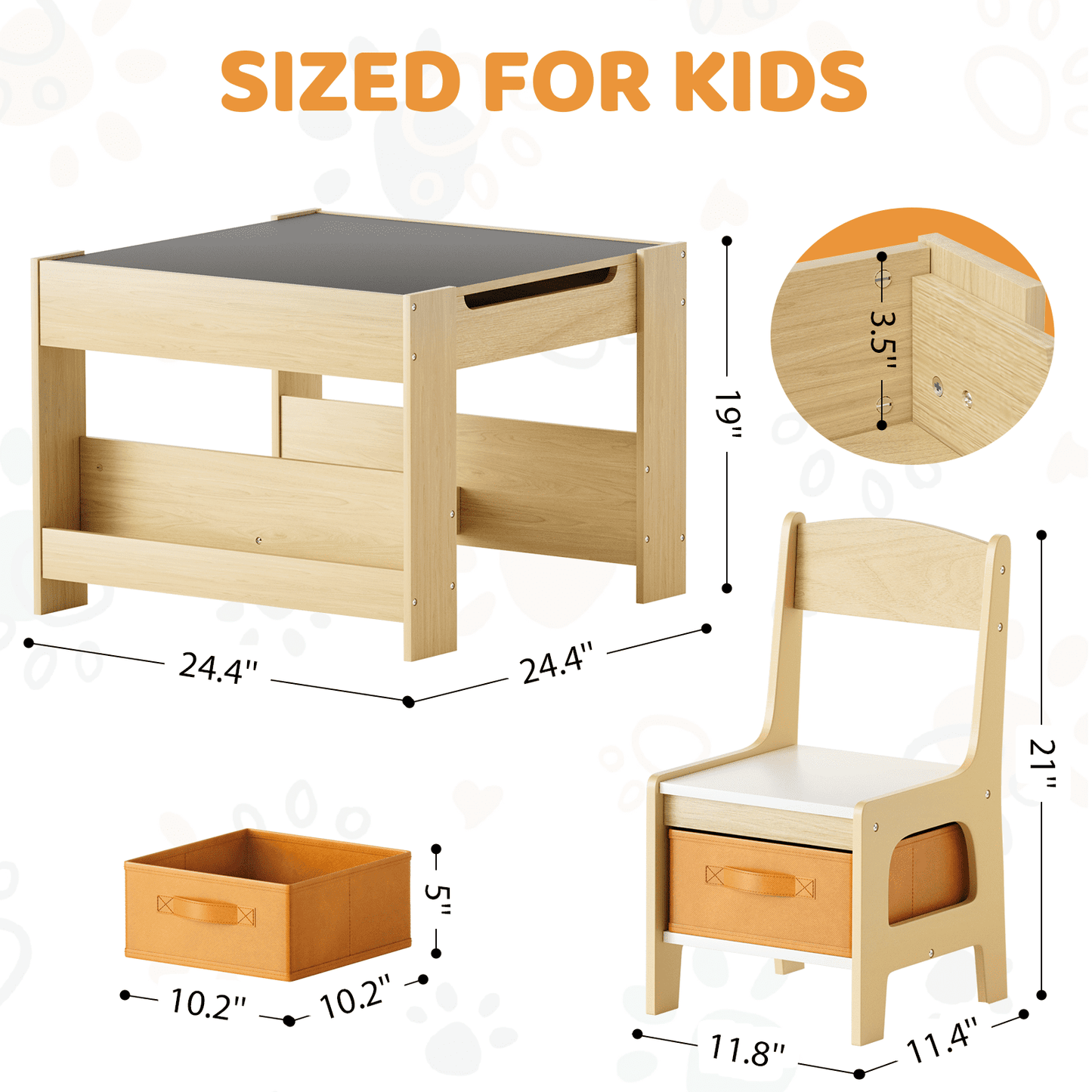 LAZY BUDDY Kids Table and Chairs Set, Toddler Desk with Storage Drawer, Wooden Activity Table Set with Detachable Tabletop, Bookshelf for Classroom/Home/Nursery