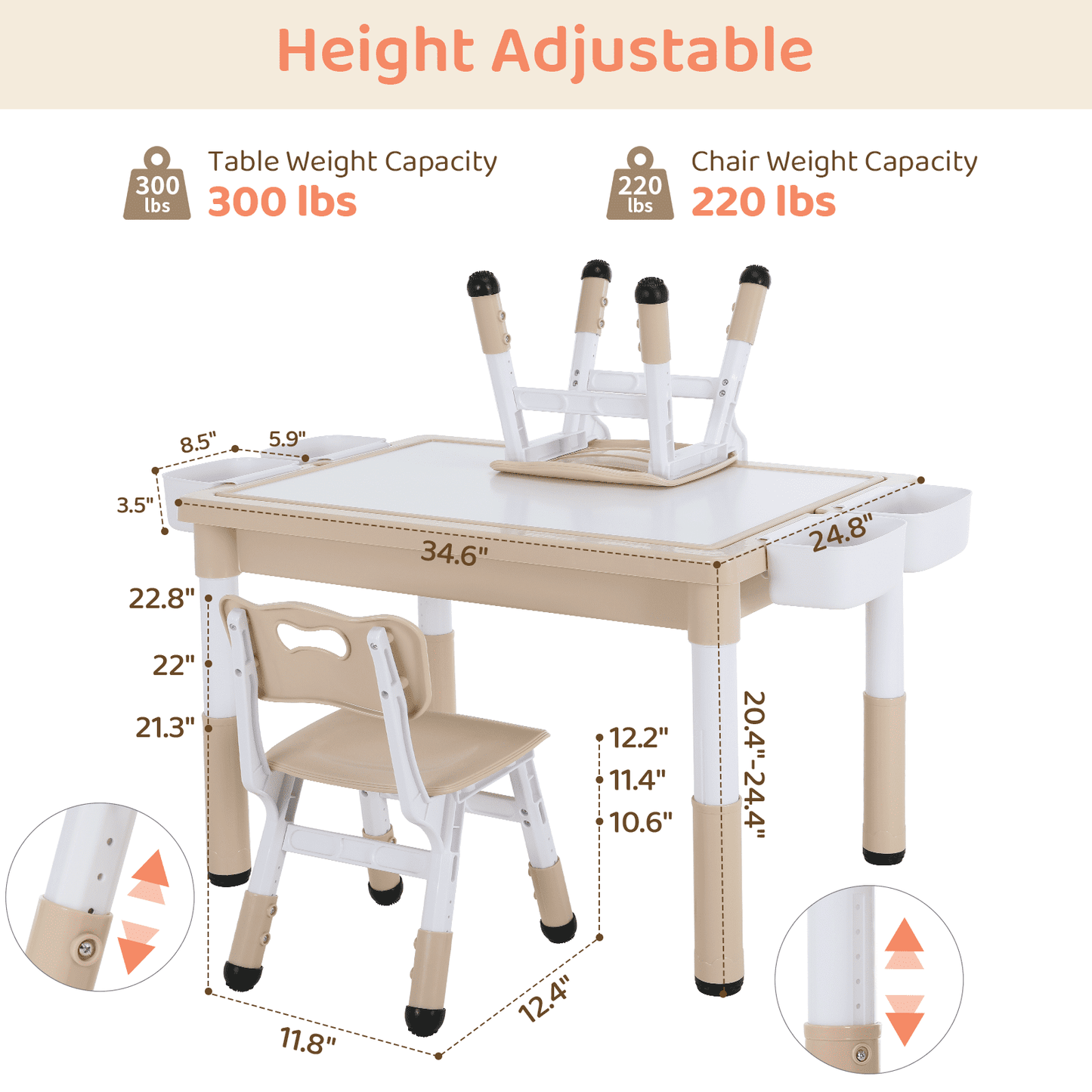 LAZY BUDDY Kids Table and Chairs Set with Storage Boxes, Height Adjustable Toddler Activity Table and 2 Chairs Set with Graffiti & Building Blocks Double-Sided Tabletop