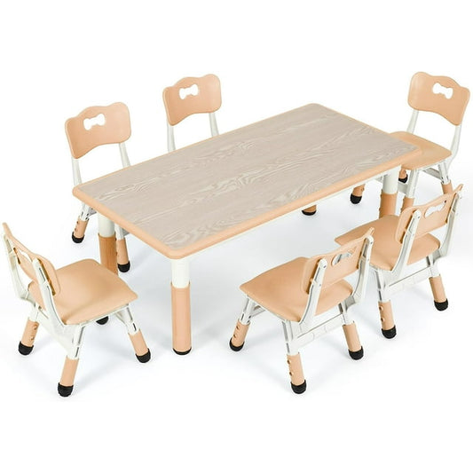 LAZY BUDDY Kids table and 6 chairs Set, Rectangular Plastic Graffiti Desk, 47.20"L x 23.60"W, 4 Colors