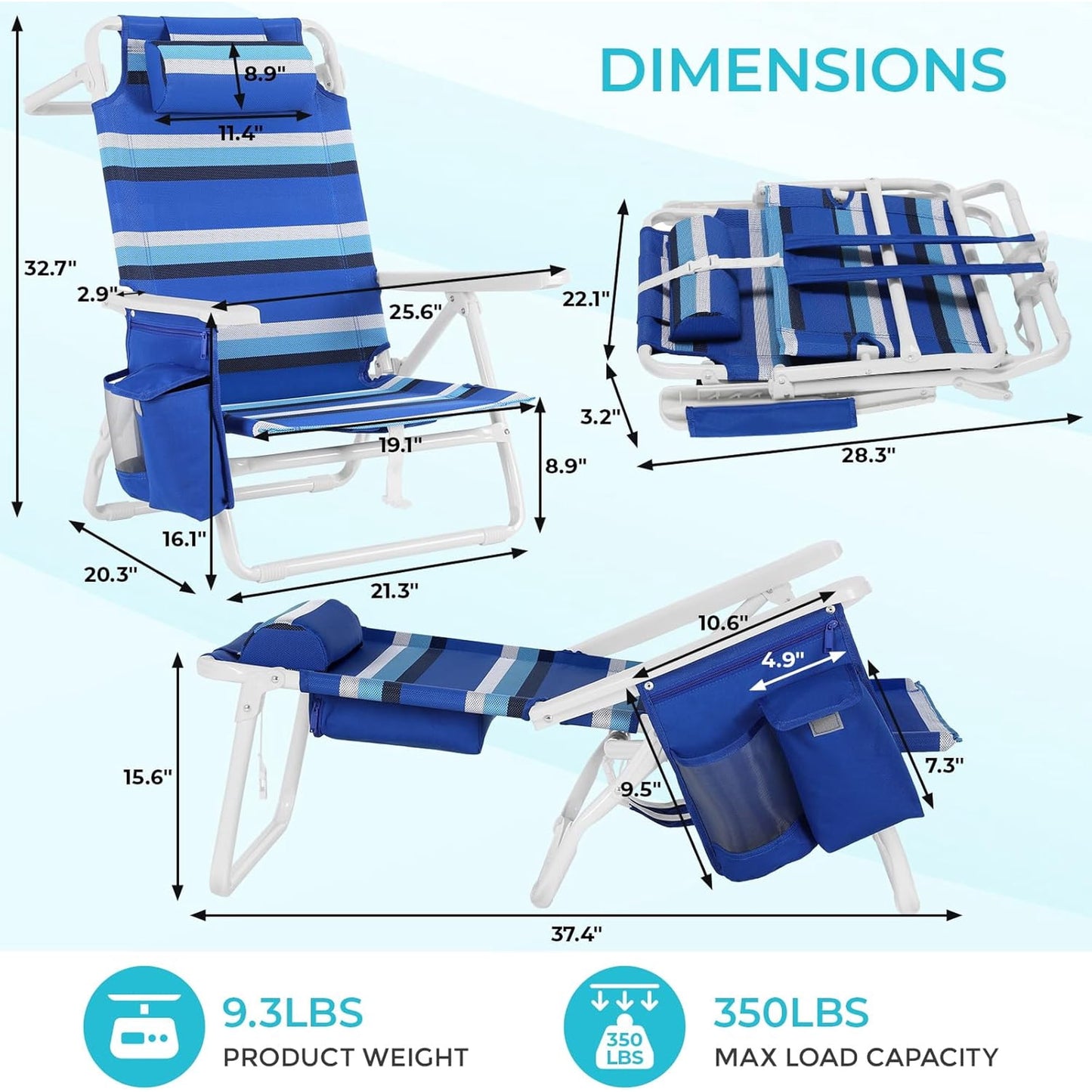 LAZY BUDDY  Low Beach Chair, Backpack Beach Chair for Adults with 5-Position, Lightweight Folding Beach Camping Chairs with Cup Holder, Storage Bag