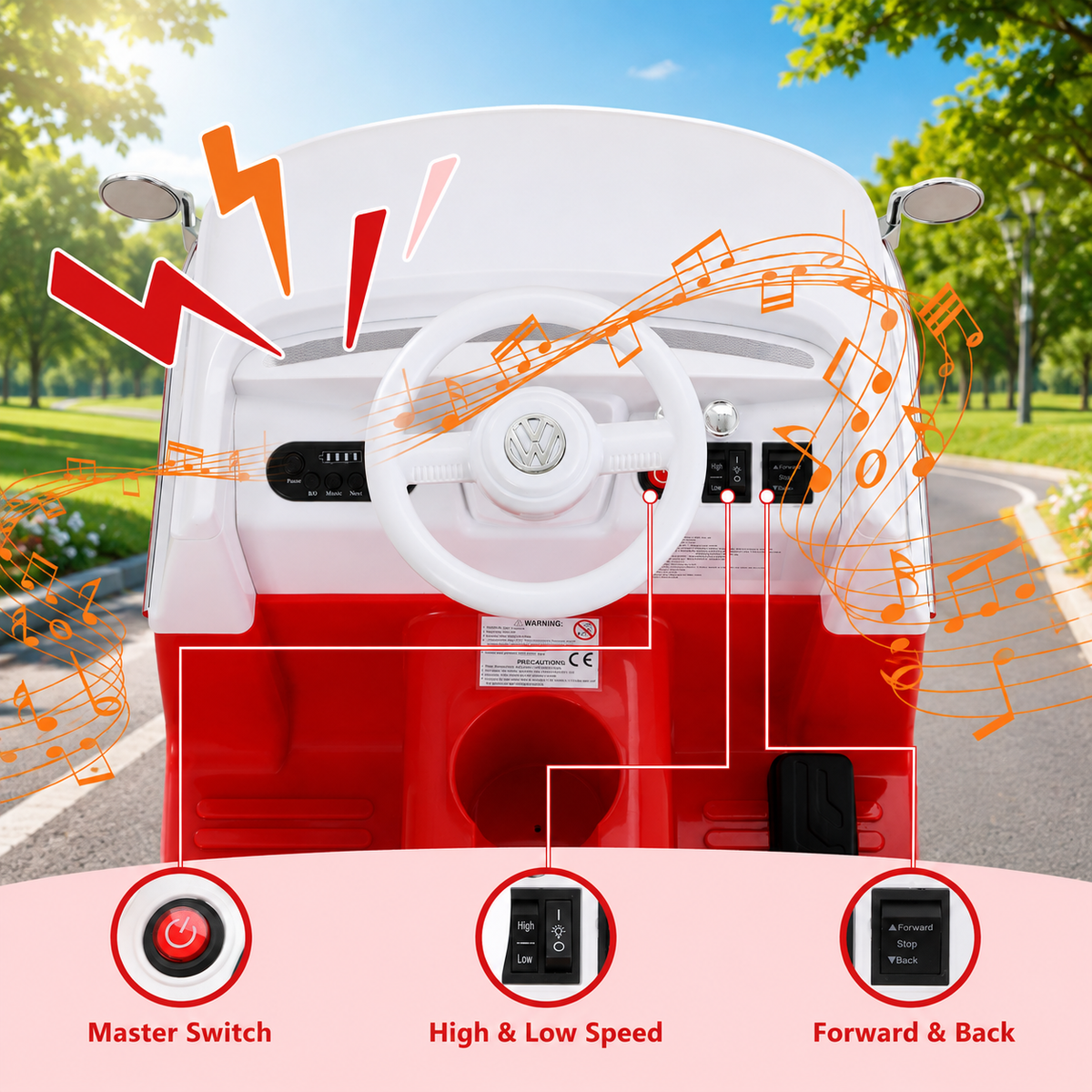 LAZY BUDDY 6V Licensed Volkswagen Electric Ride-on Car for Toddlers, Kids Ride-on Bus with Headlights, Battery Powered Ride on Toy