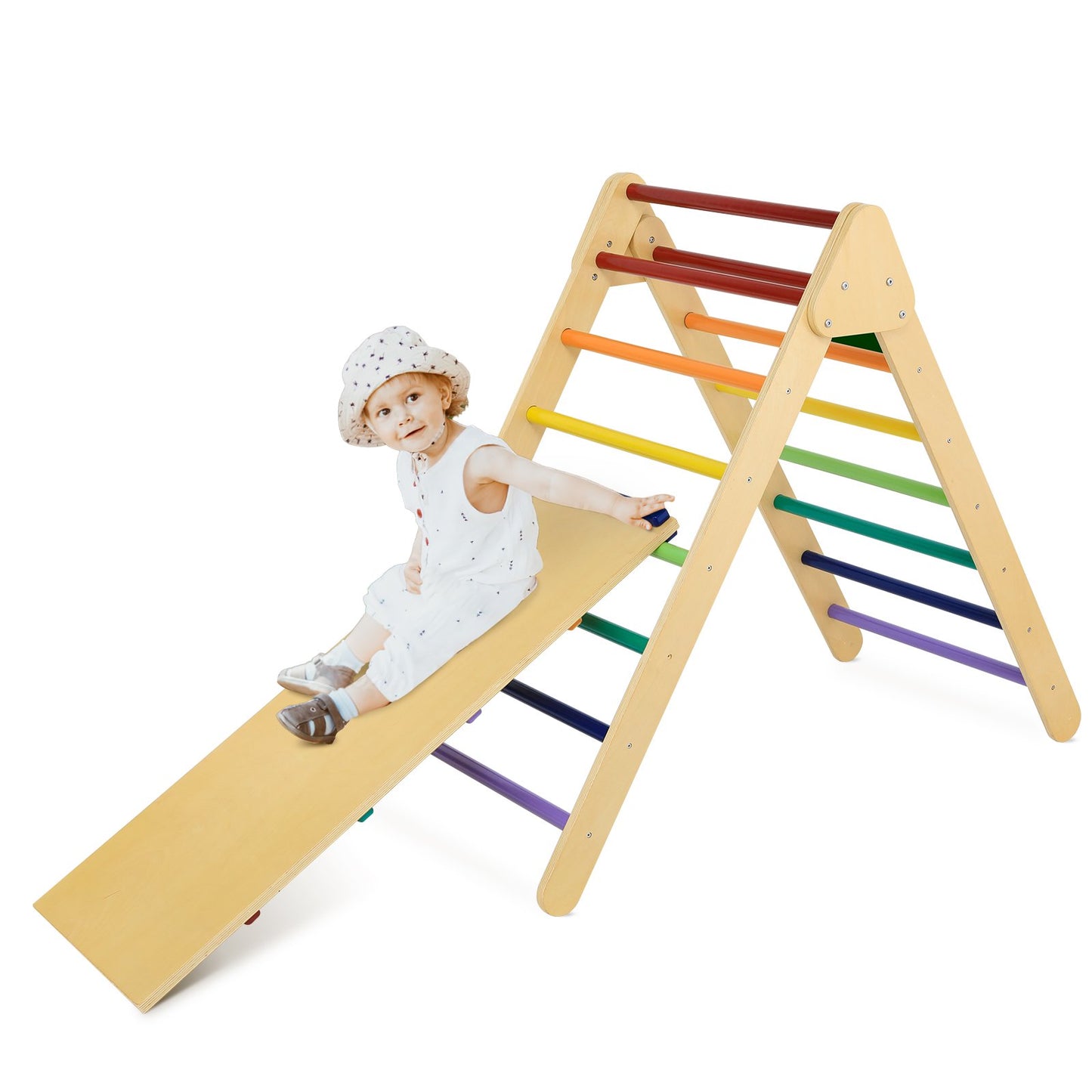 LAZY BUDDY Foldable Climbing Triangle with Ramp, Wooden Climber Ladder Indoor Outdoor Sliding Climbing Toy for Kids 2-7 Years