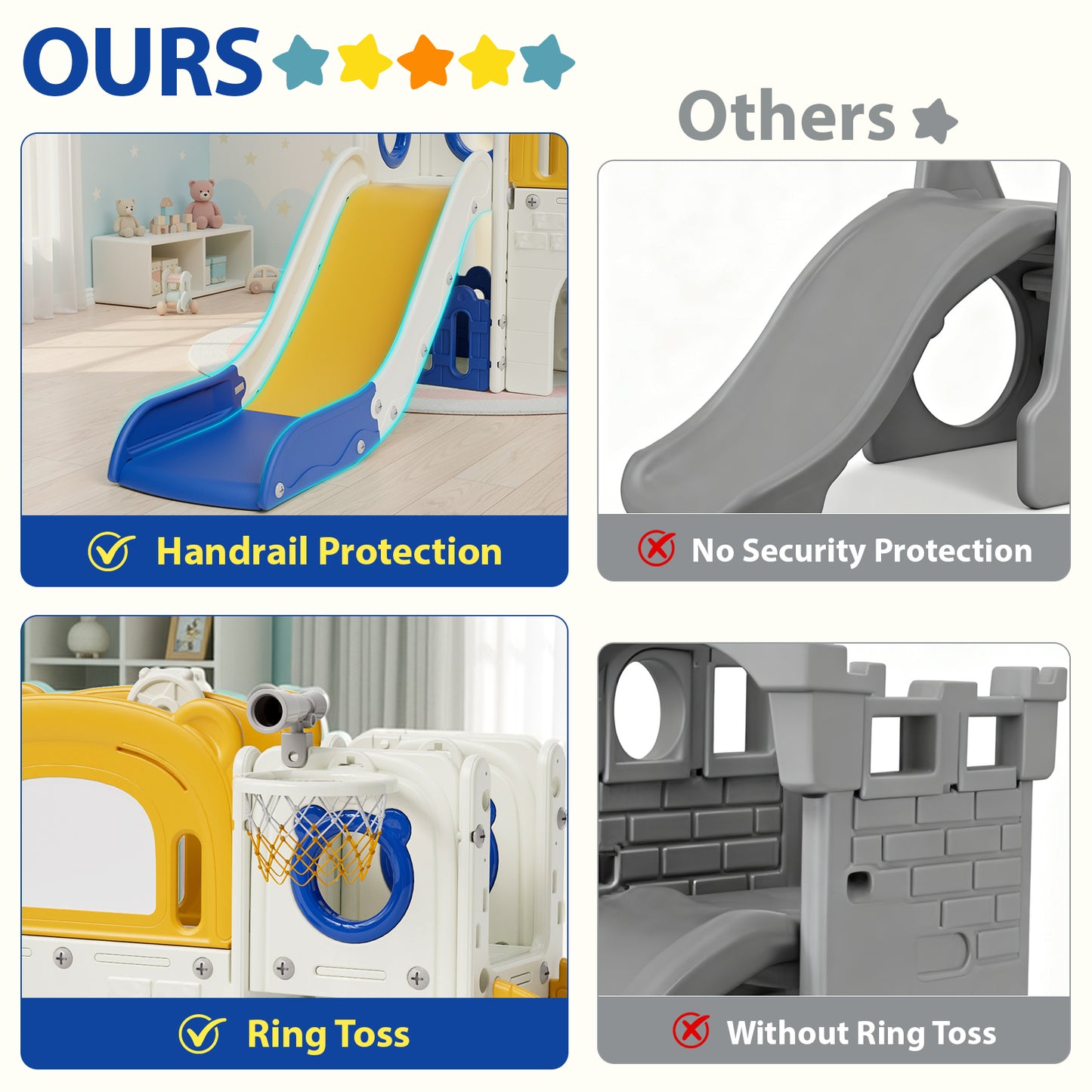 LAZY BUDDY 10 in 1 Toddler Slide, Freestanding Kids Slide and Climber Playset Indoor Outdoor Slide with Basketball Hoop, Telescope and Storage Space