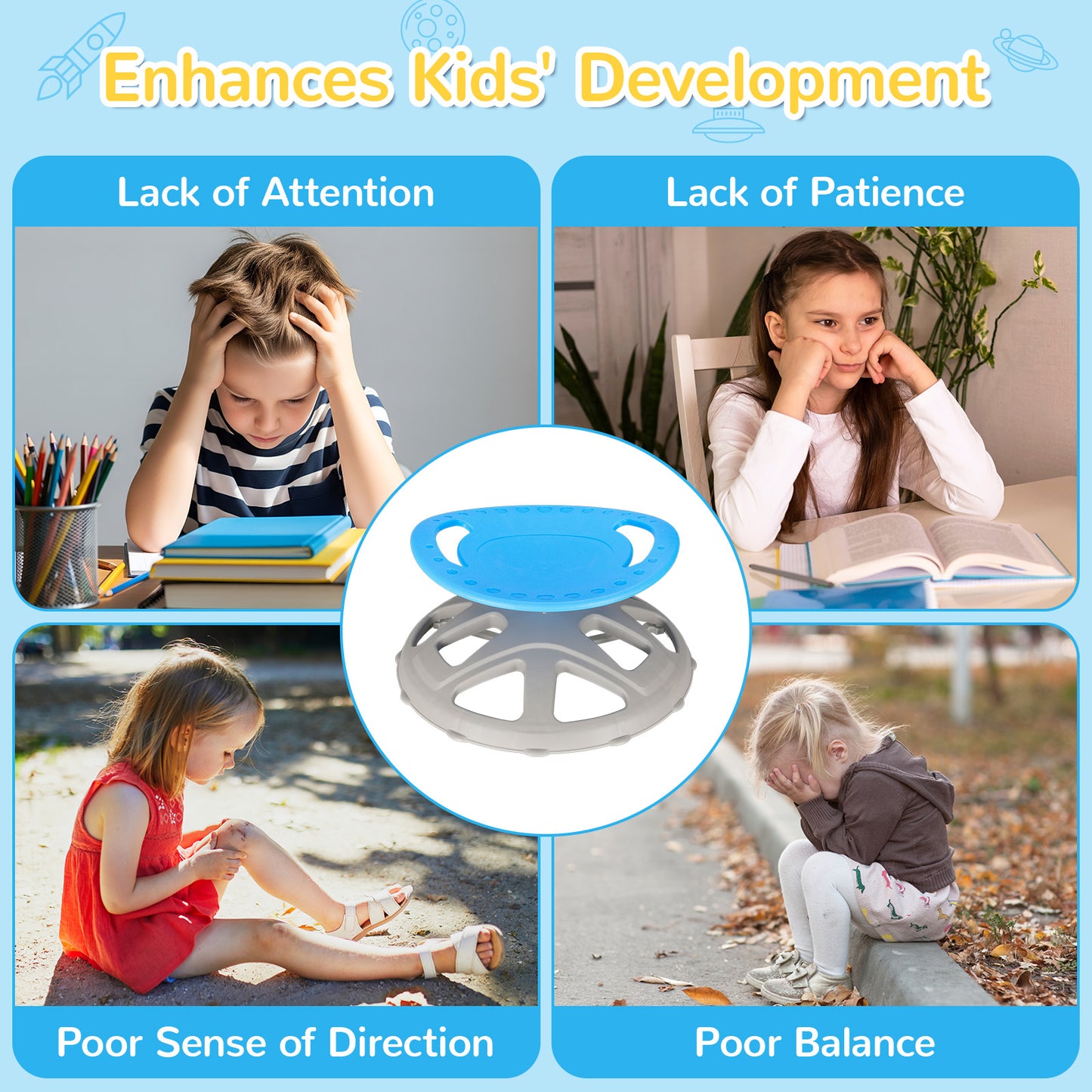 LAZY BUDDY Sensory Spinning Chair, Kids Swivel Chair with Safety Handles & Non-Slip Base, Sensory Toy for Toddler with Autism & ADHD