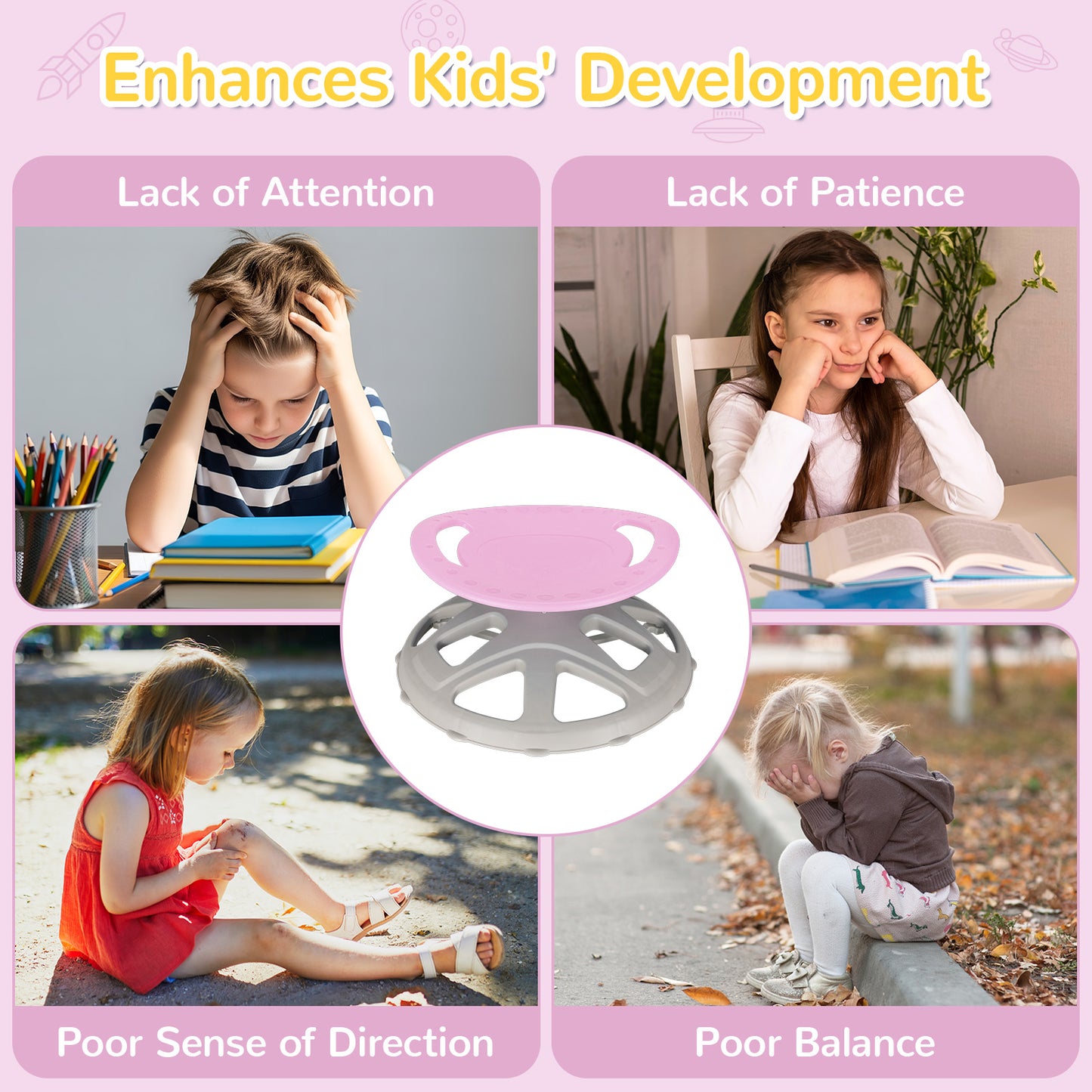 LAZY BUDDY Sensory Spinning Chair, Kids Swivel Chair with Safety Handles & Non-Slip Base, Sensory Toy for Toddler with Autism & ADHD