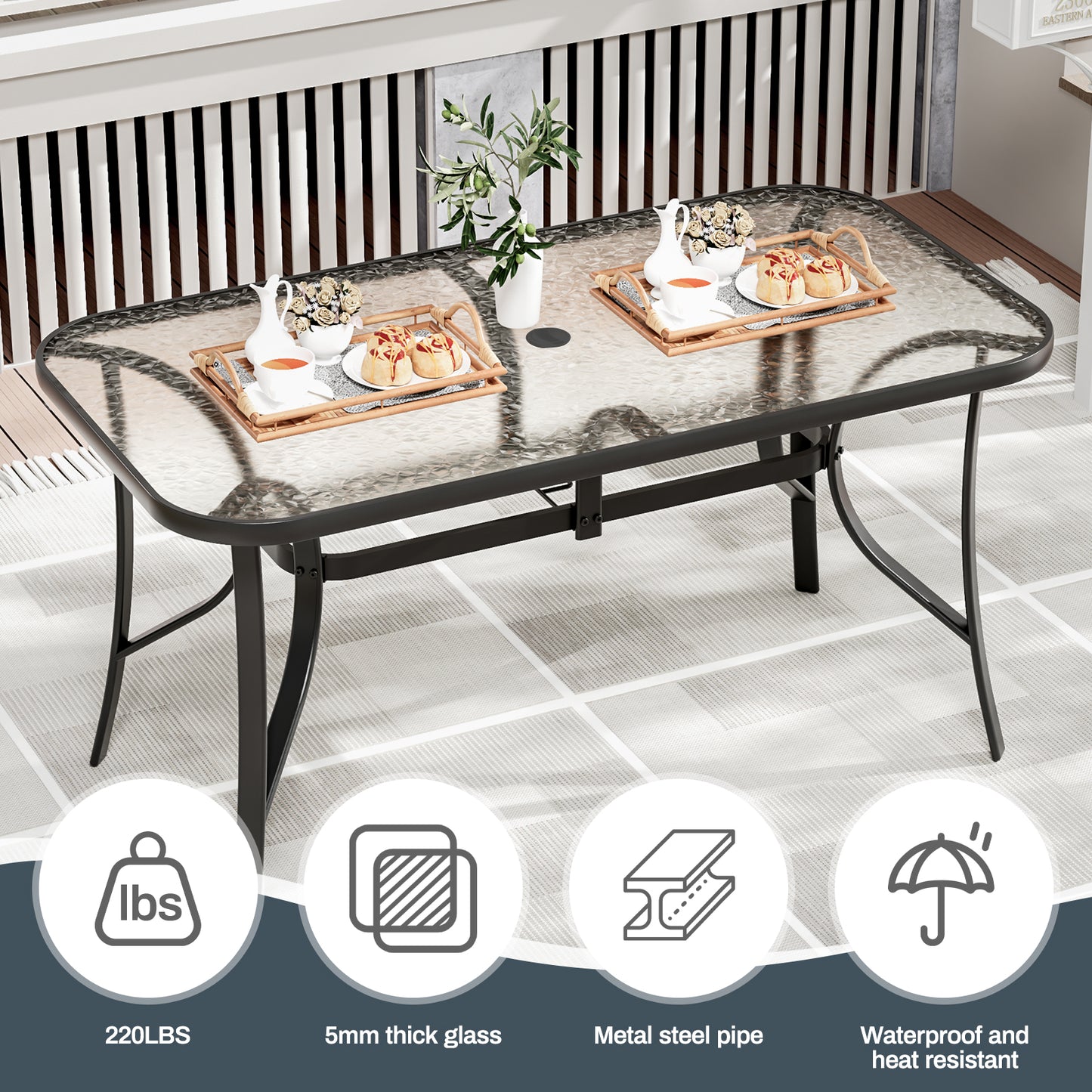 LAZY BUDDY Patio Dining Set of 7 with Umbrella Hole, Outdoor Furniture Table and 6 Textilene Chairs for Lawn, Backyard, Deck, 330LBS