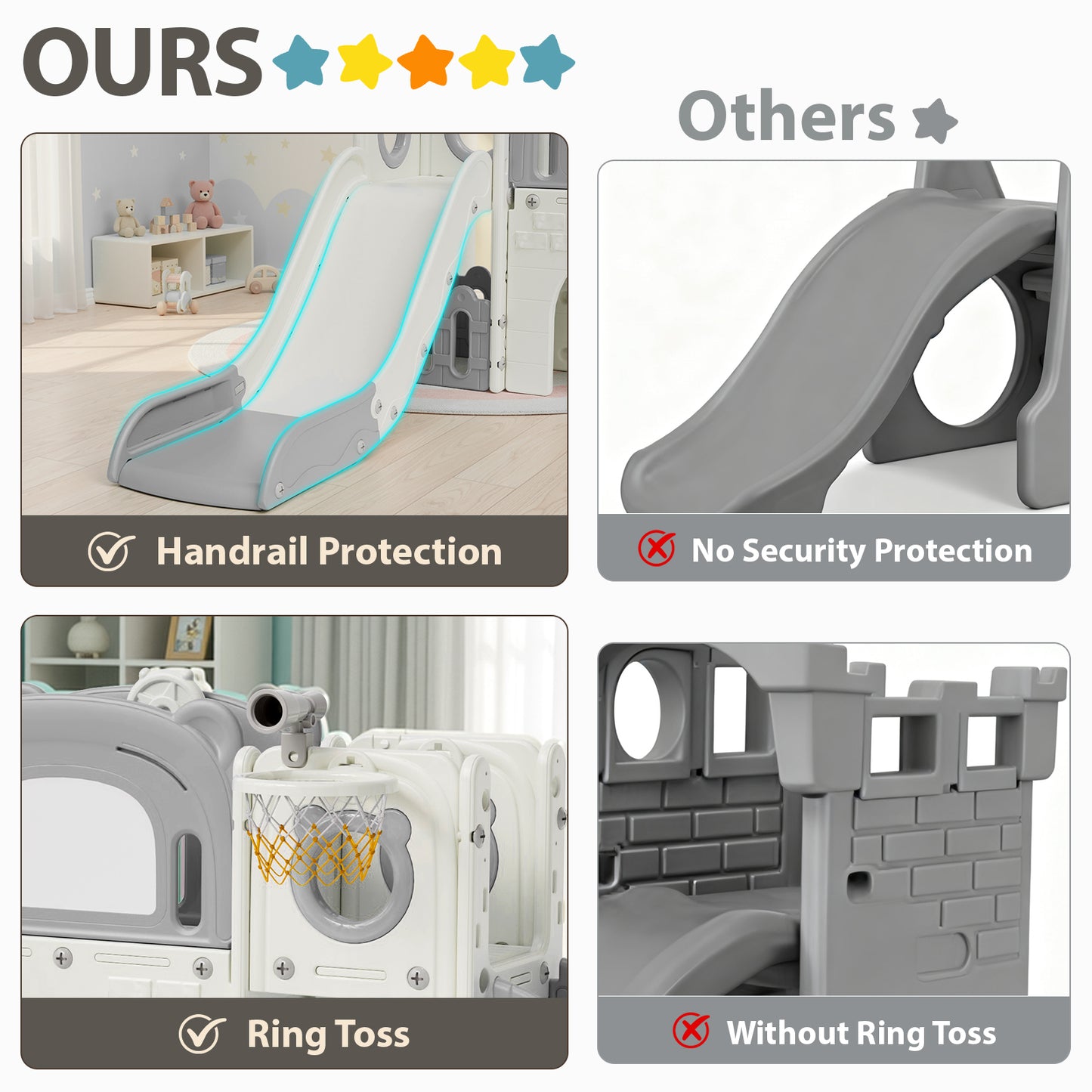 LAZY BUDDY 10 in 1 Toddler Slide, Freestanding Kids Slide and Climber Playset Indoor Outdoor Slide with Basketball Hoop, Telescope and Storage Space