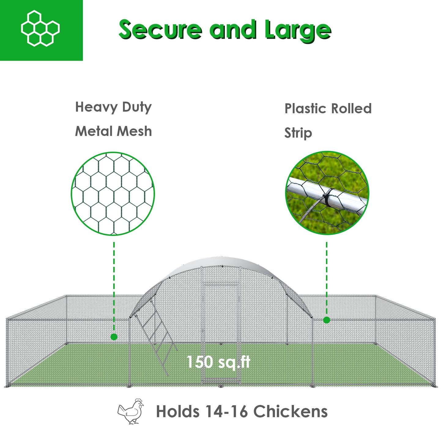 LAZY BUDDY 23ft Metal Chicken Coop, Walk-in Poultry Cage Large Hen Run enclosure, Galvanized Duck Chicken Rabbit Cage House with Waterproof Cover for Outside, Yard and Farm