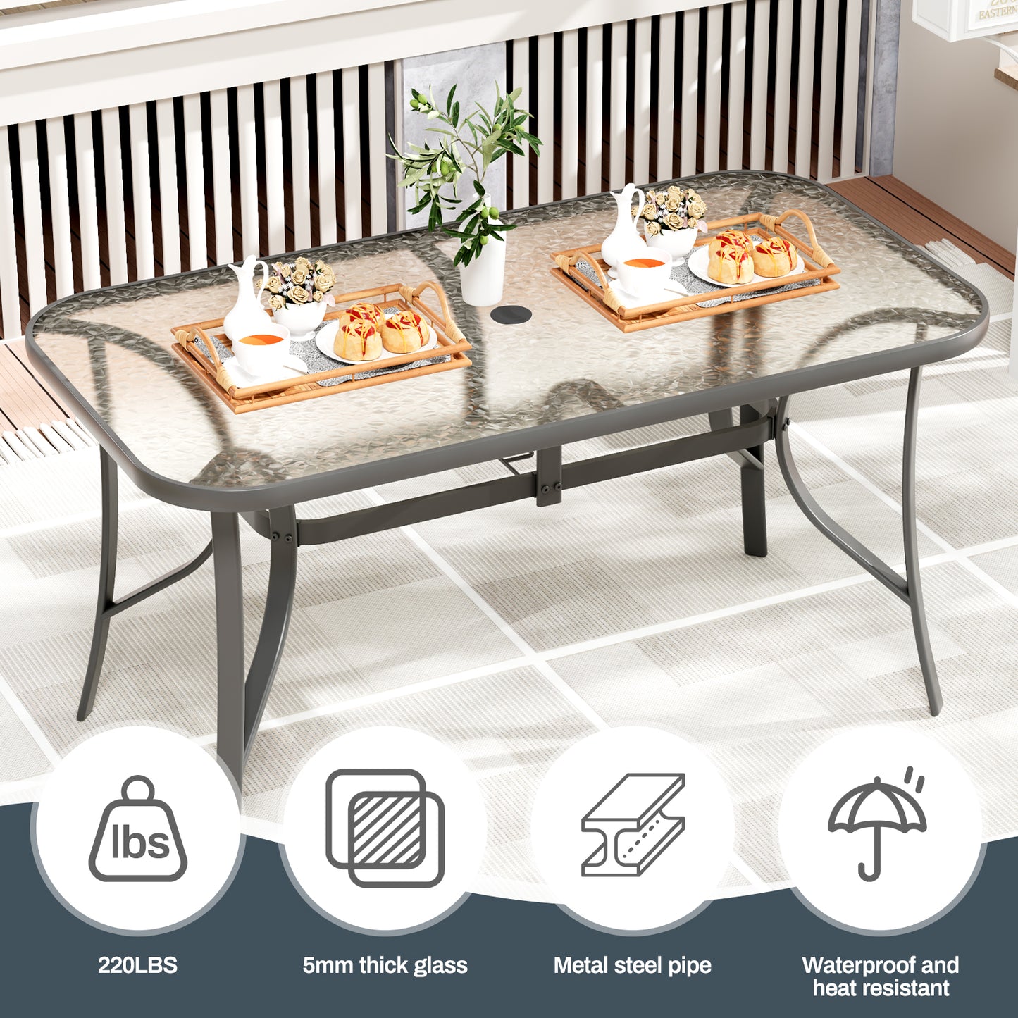 LAZY BUDDY Patio Dining Set of 7 with Umbrella Hole, Outdoor Furniture Table and 6 Textilene Chairs for Lawn, Backyard, Deck, 330LBS