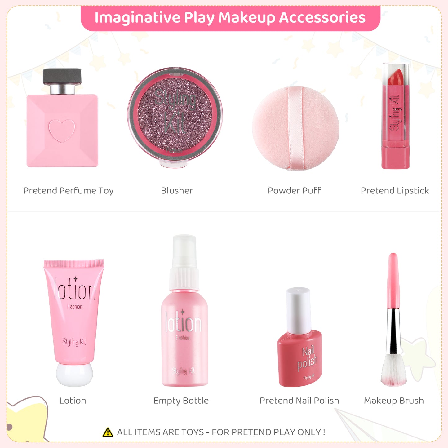 LAZY BUDDY Kids Vanity Set, Wooden Vanity Table and Chair with Mirror, Including 8pcs Pretend Play Makeup Accessories, Princess Dressing Makeup Table for Girls 3+