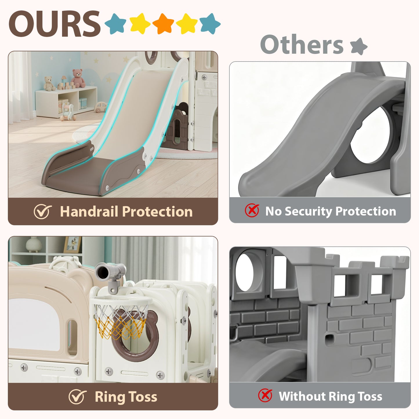 LAZY BUDDY 10 in 1 Toddler Slide, Freestanding Kids Slide and Climber Playset Indoor Outdoor Slide with Basketball Hoop, Telescope and Storage Space