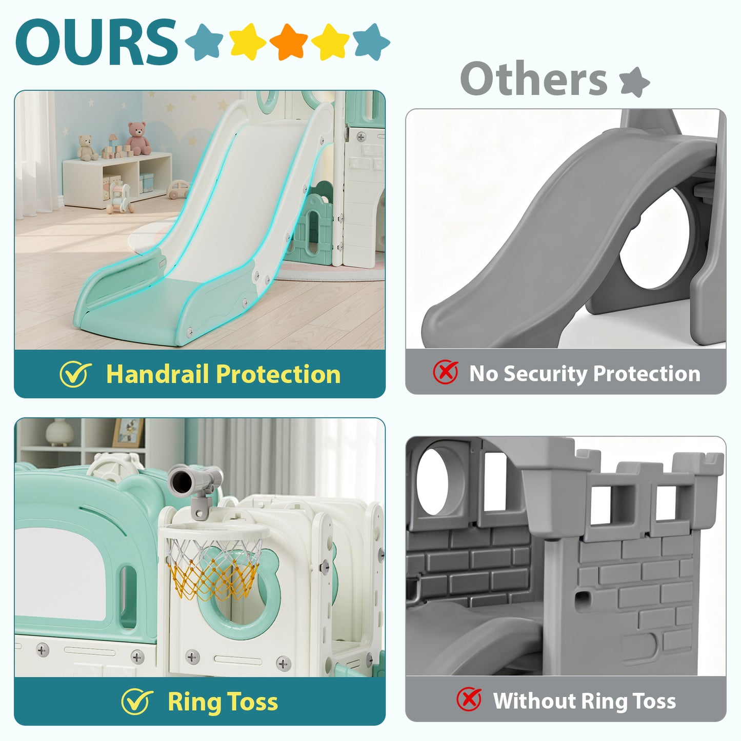 LAZY BUDDY 10 in 1 Toddler Slide, Freestanding Kids Slide and Climber Playset Indoor Outdoor Slide with Basketball Hoop, Telescope and Storage Space