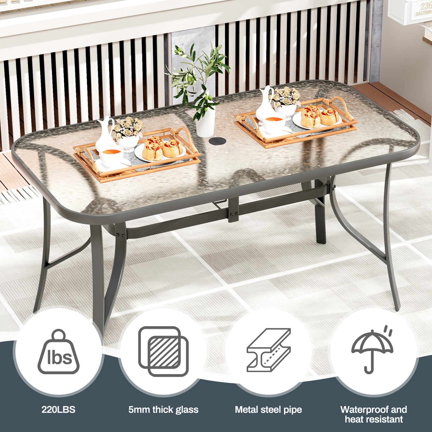 LAZY BUDDY Patio Dining Set of 7 with Umbrella Hole, Outdoor Furniture Table and 6 Textilene Chairs for Lawn, Backyard, Deck, 330LBS
