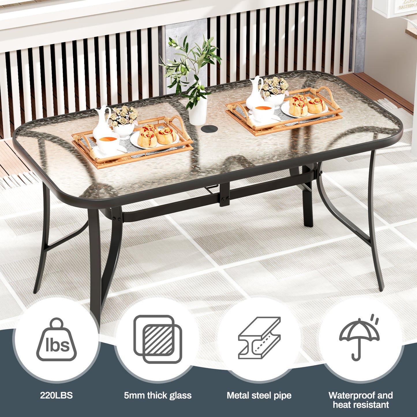 LAZY BUDDY Patio Dining Set of 7 with Umbrella Hole, Outdoor Furniture Table and 6 Textilene Chairs for Lawn, Backyard, Deck, 330LBS