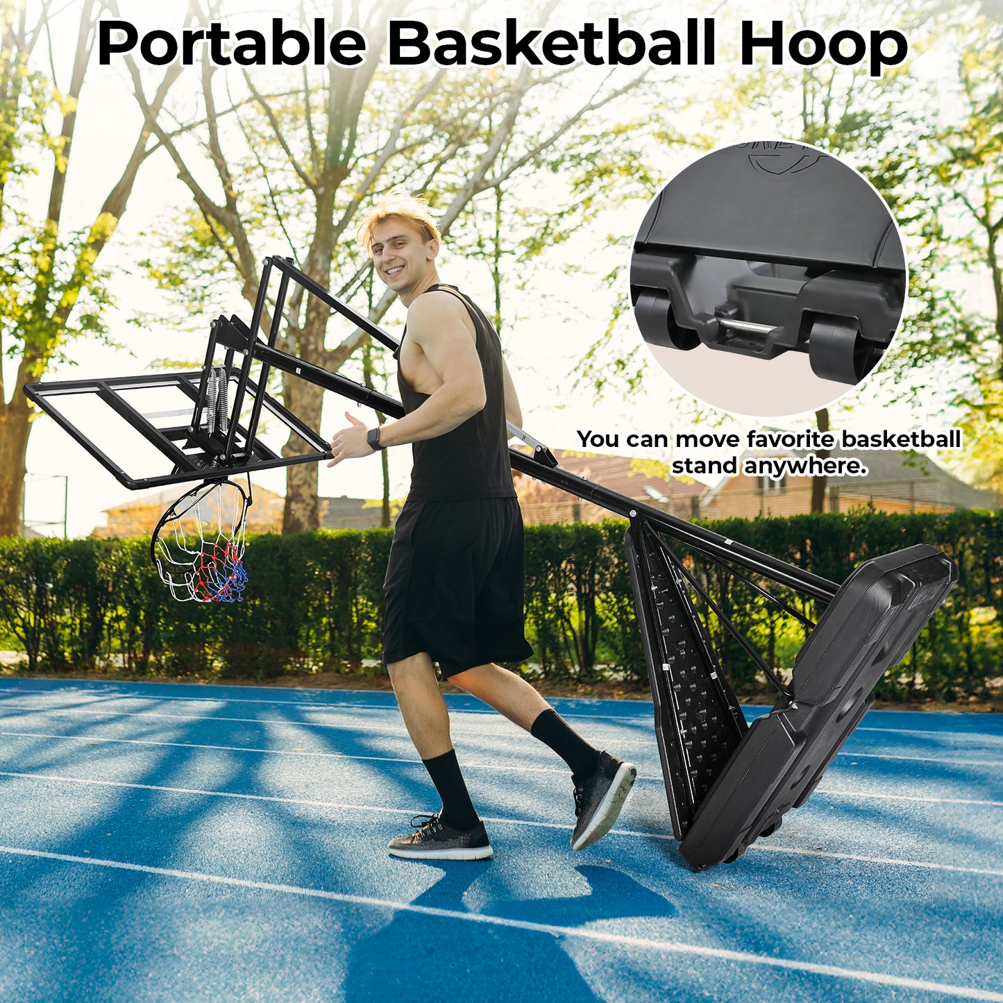 LAZY BUDDY 44" Portable Basketball Hoop Goal Basketball Hoop System Height Adjustable 8-10 FT In/Outdoor PE Backboard Material