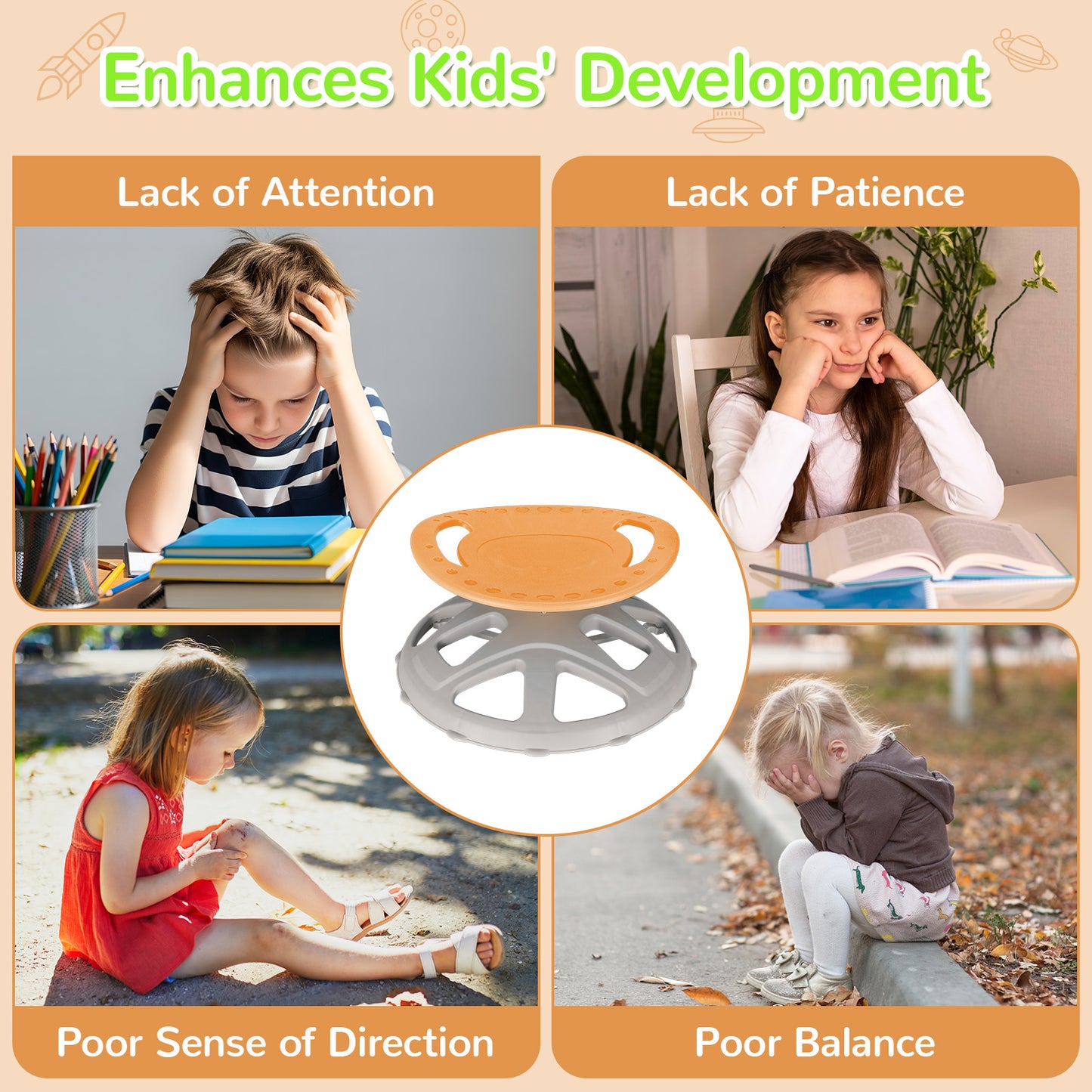 LAZY BUDDY Sensory Spinning Chair, Kids Swivel Chair with Safety Handles & Non-Slip Base, Sensory Toy for Toddler with Autism & ADHD