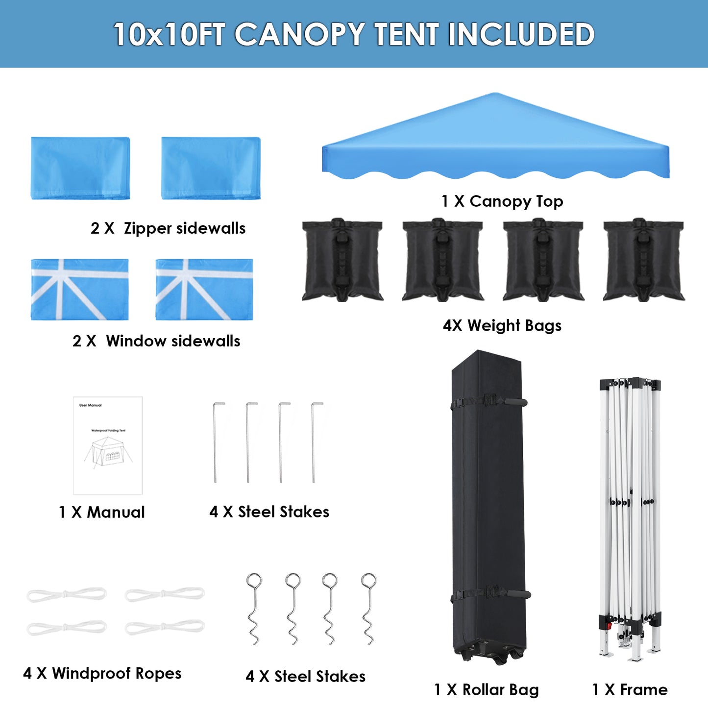 LAZY BUDDY 10'x10' Ez Pop Up Canopy Tent Wedding Party Instant Gazebo Tent Outdoor Shelter with 4 Sidewalls